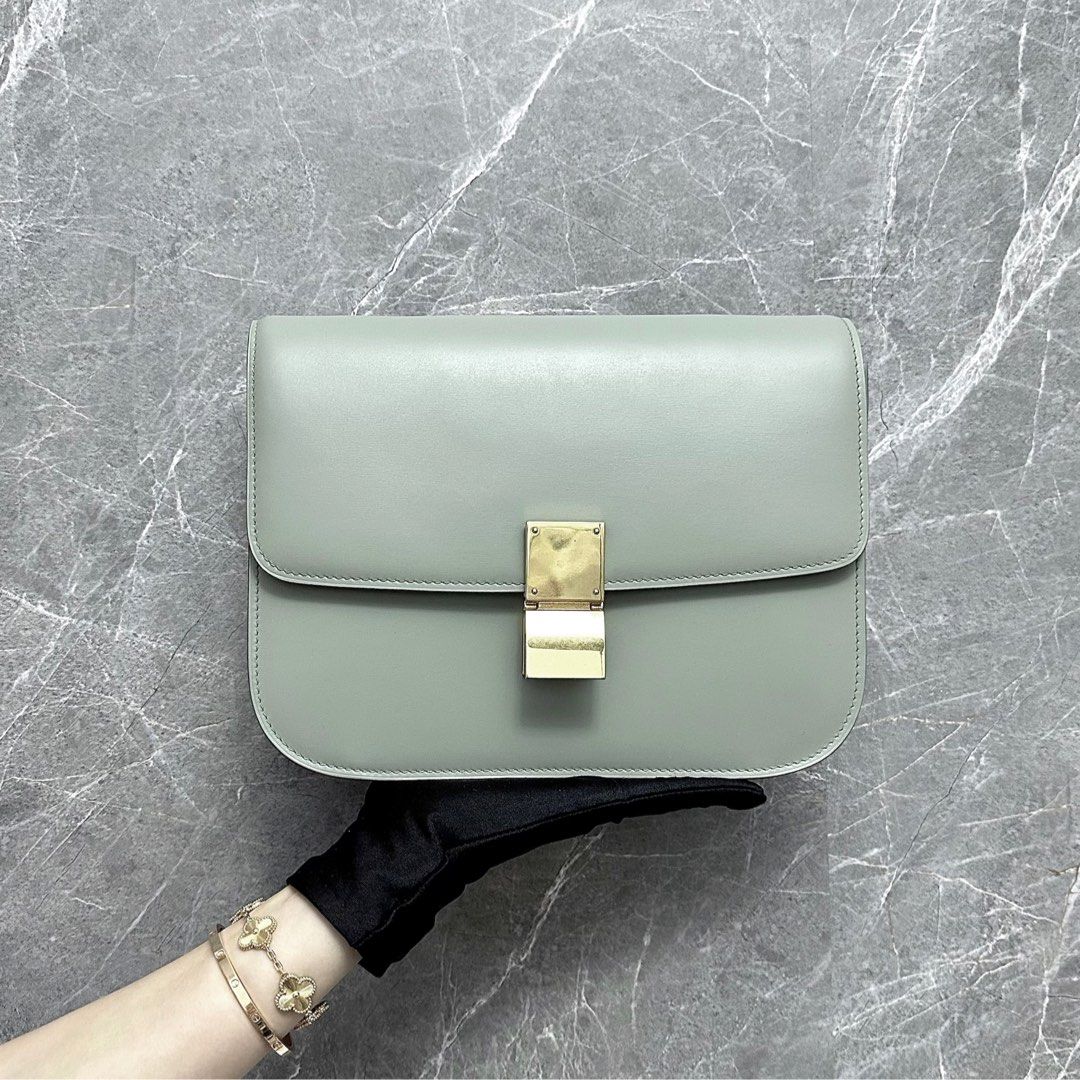 Celine Classic Box Medium Smooth Leather Grey GHW - Best Luxury Designers