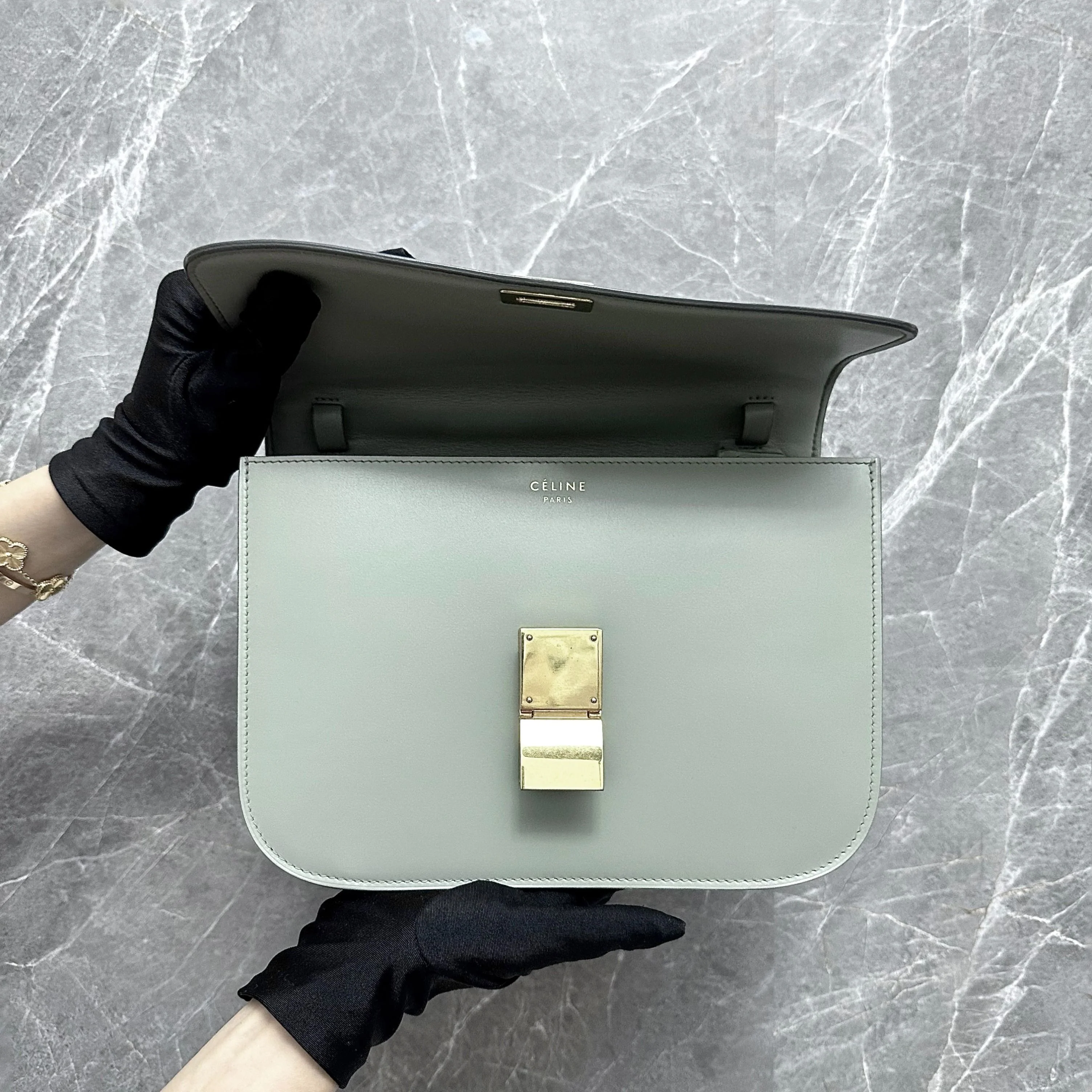 Celine Classic Box Medium Smooth Leather Grey GHW - Best Luxury Designers