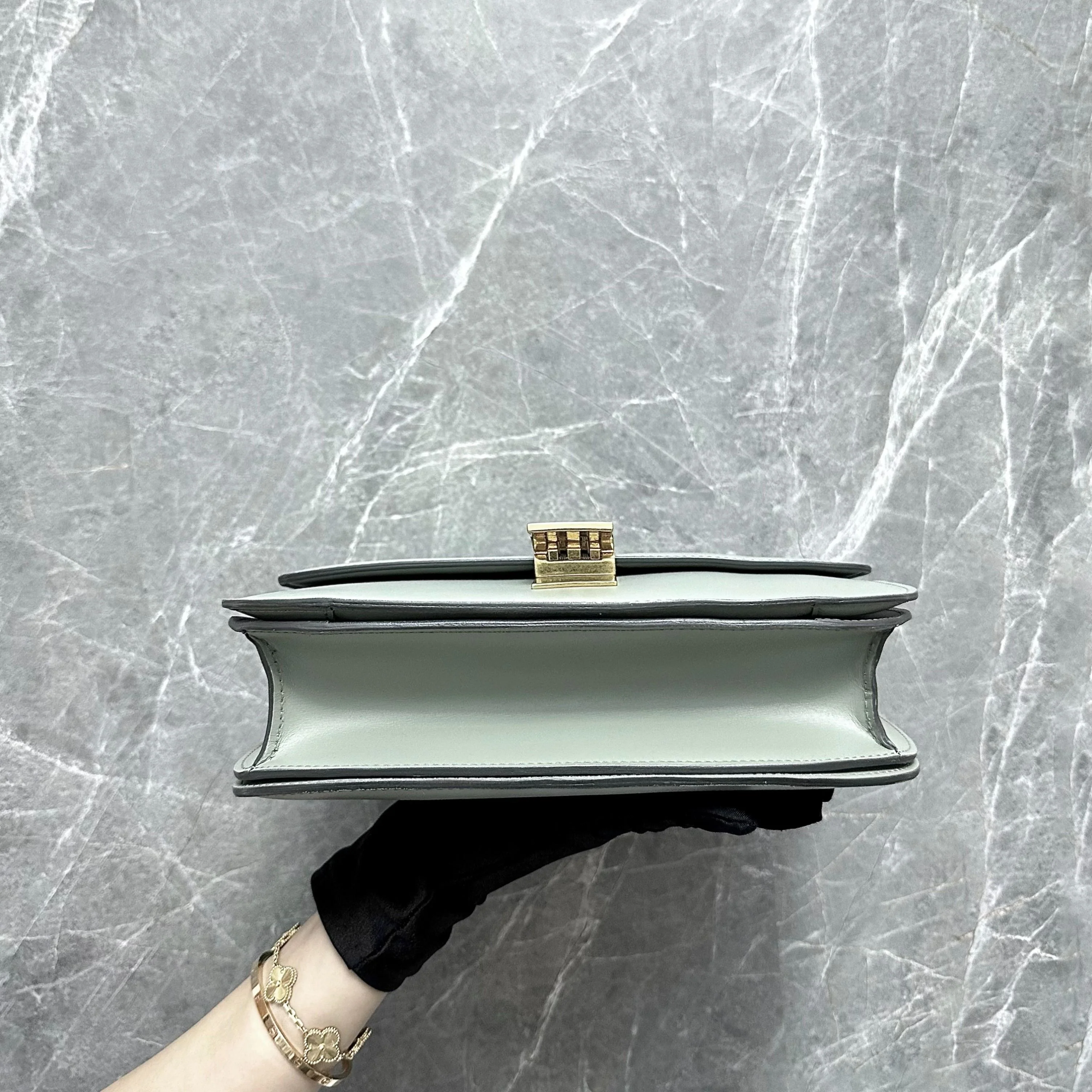 Celine Classic Box Medium Smooth Leather Grey GHW - Best Luxury Designers