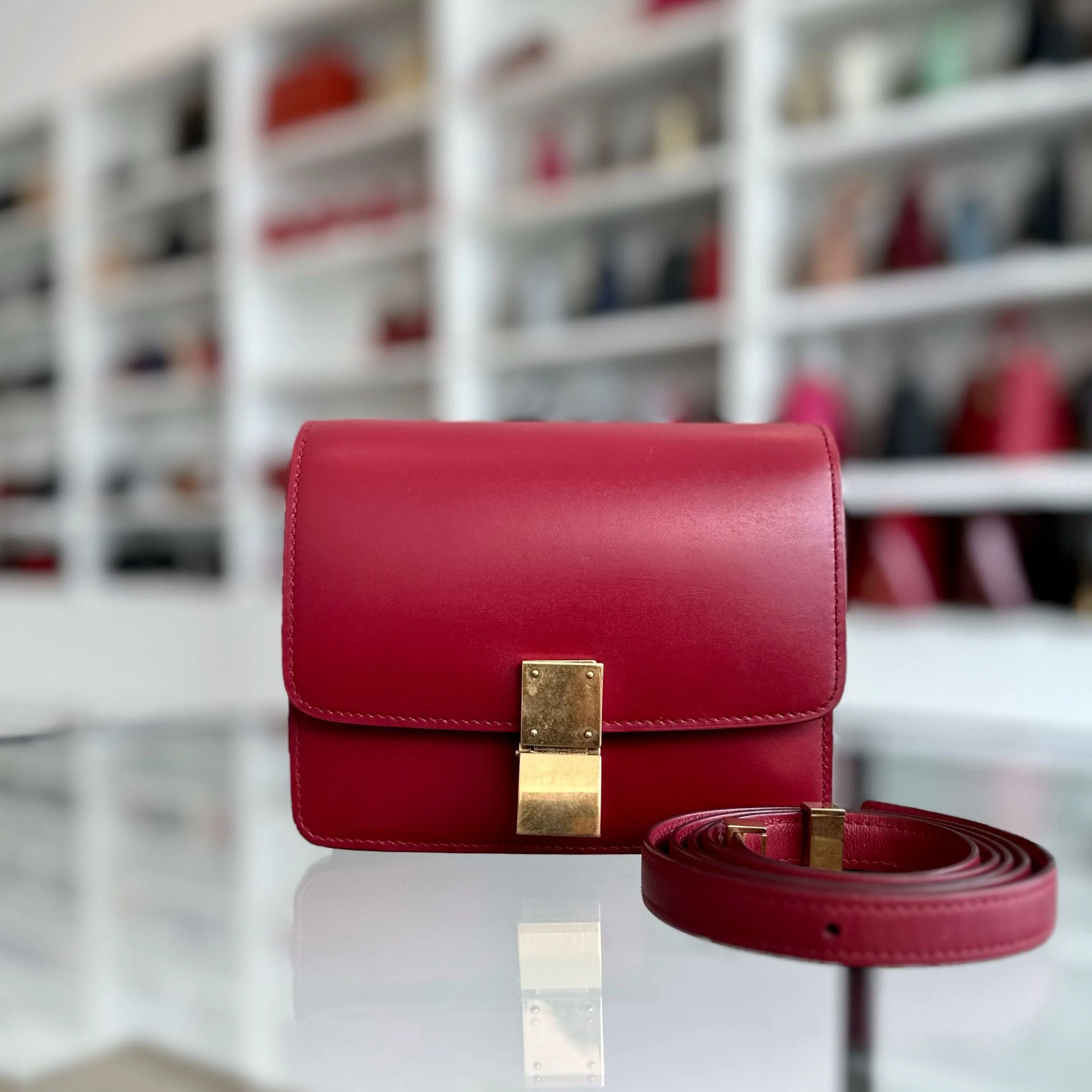 Celine Classic Box Small Smooth Calfskin Burgendy GHW - Best Luxury Designers