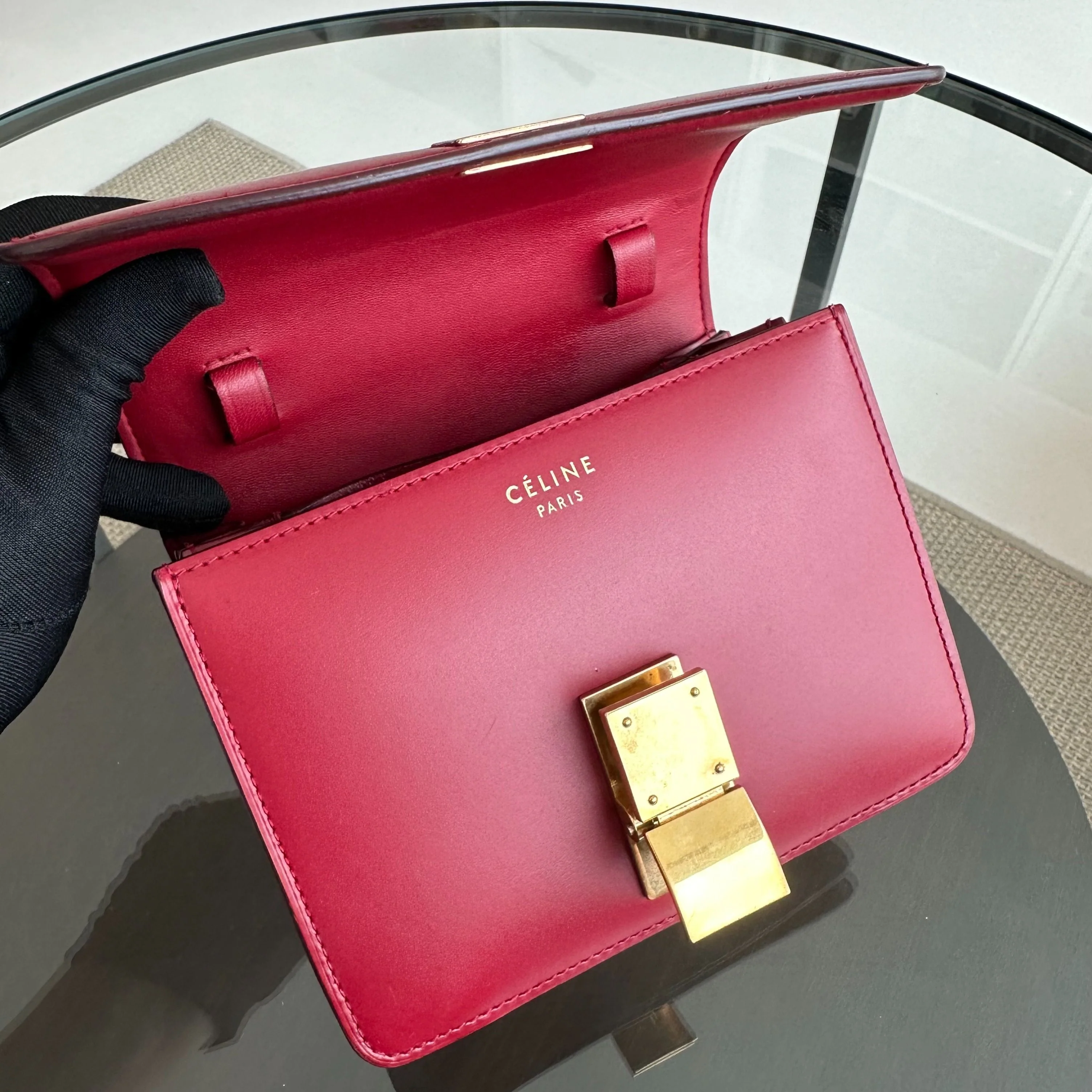 Celine Classic Box Small Smooth Calfskin Burgendy GHW - Best Luxury Designers