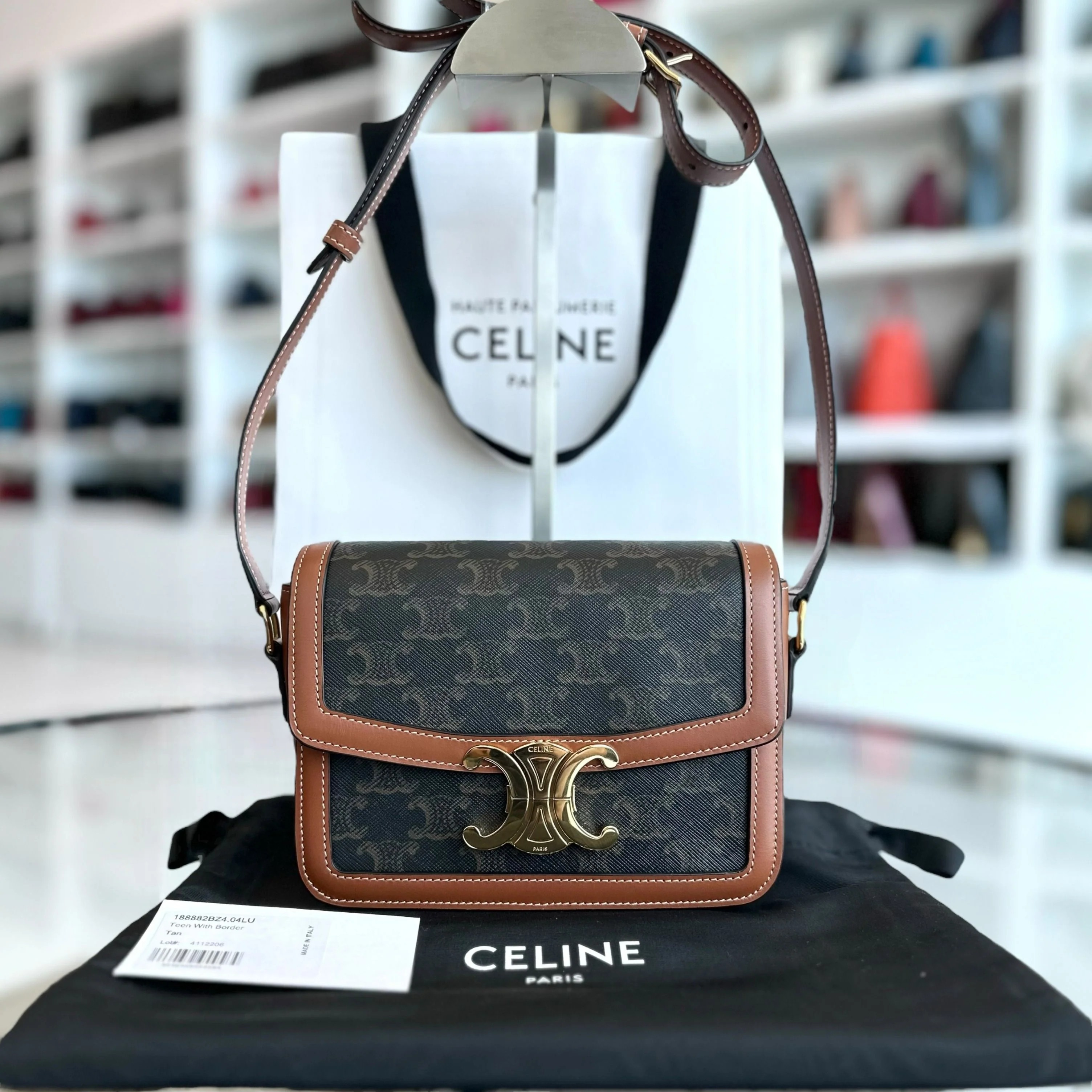 Celine Teen Triomphe in Triomphe Canvas Crossbody Bag - Best Luxury Designers