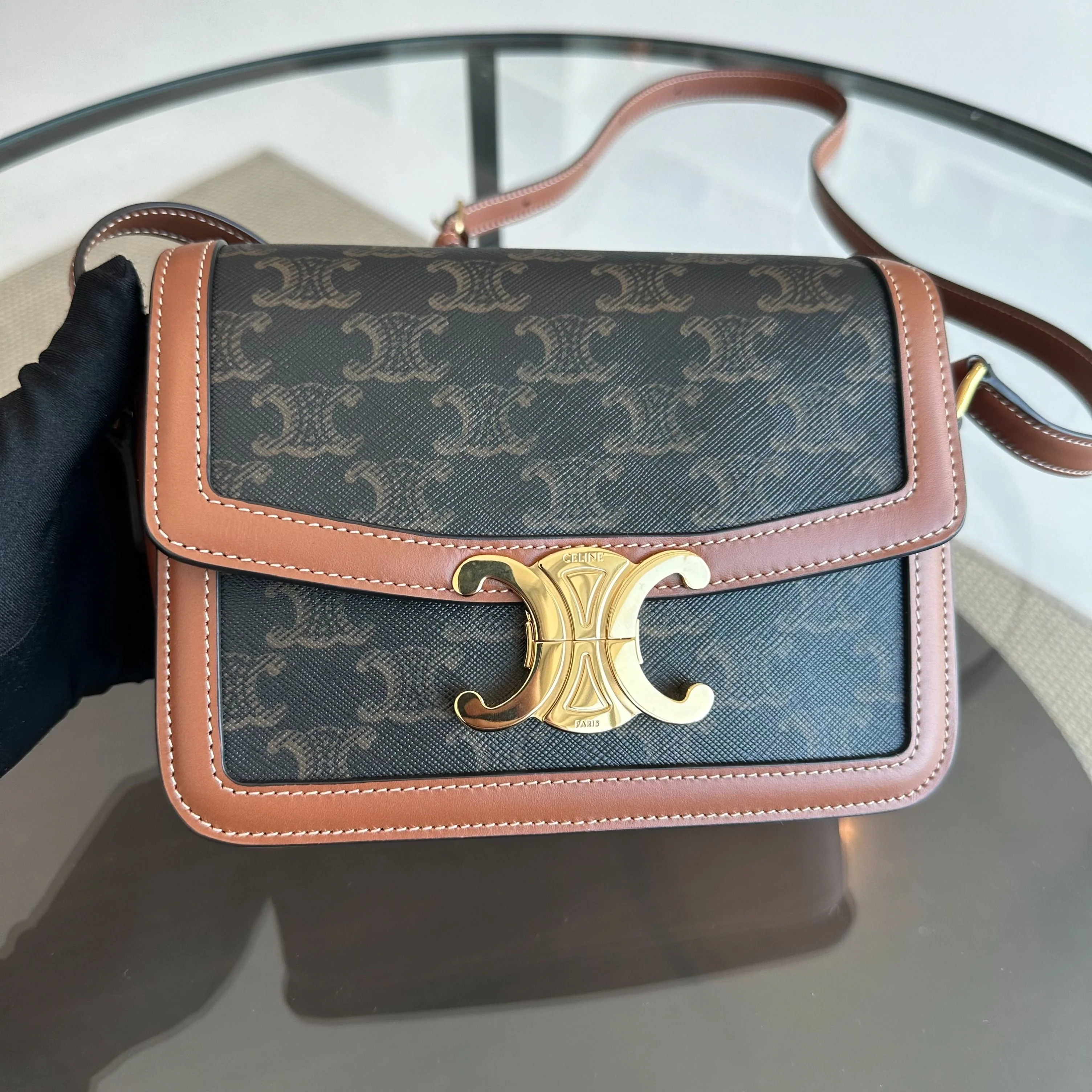 Celine Teen Triomphe in Triomphe Canvas Crossbody Bag - Best Luxury Designers