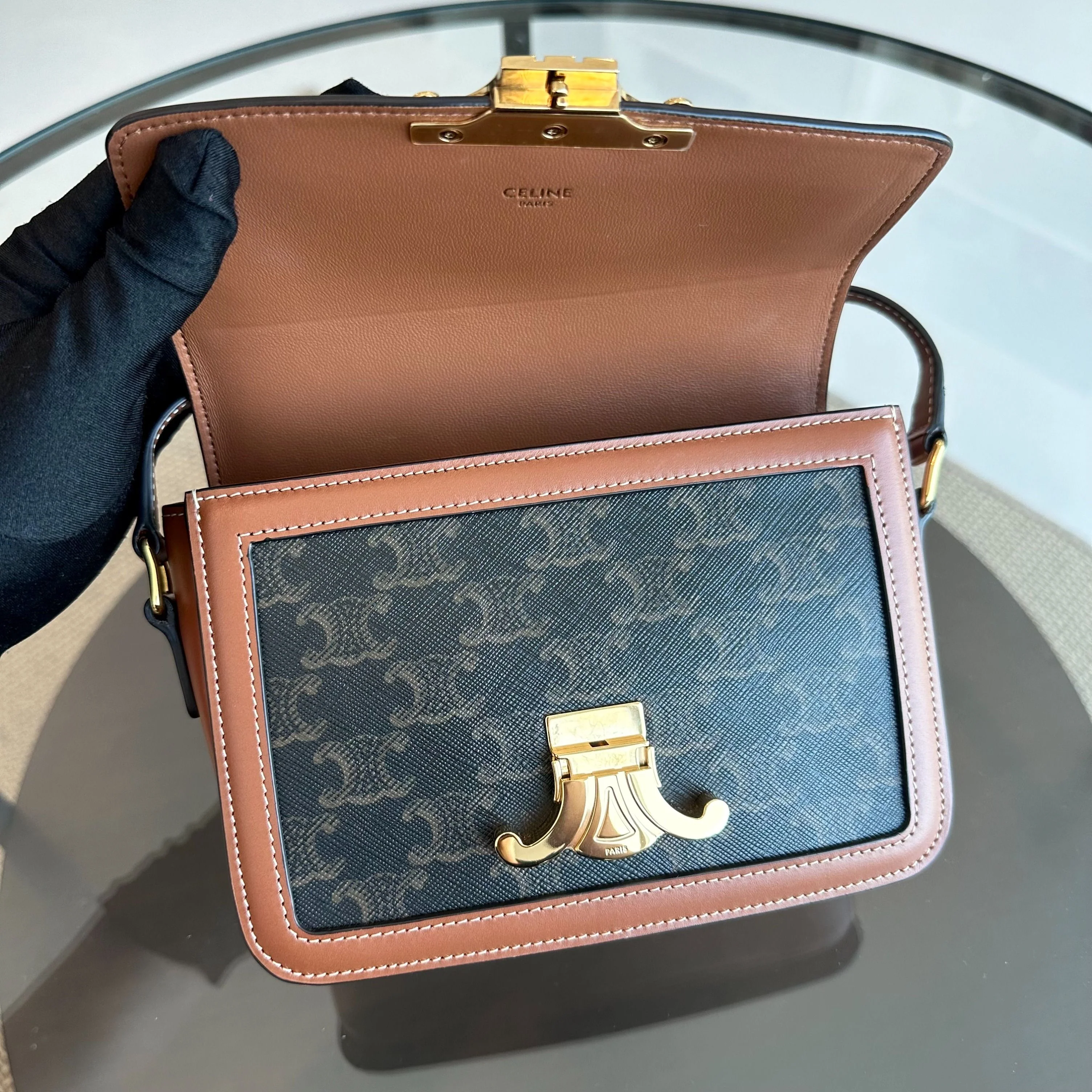 Celine Teen Triomphe in Triomphe Canvas Crossbody Bag - Best Luxury Designers