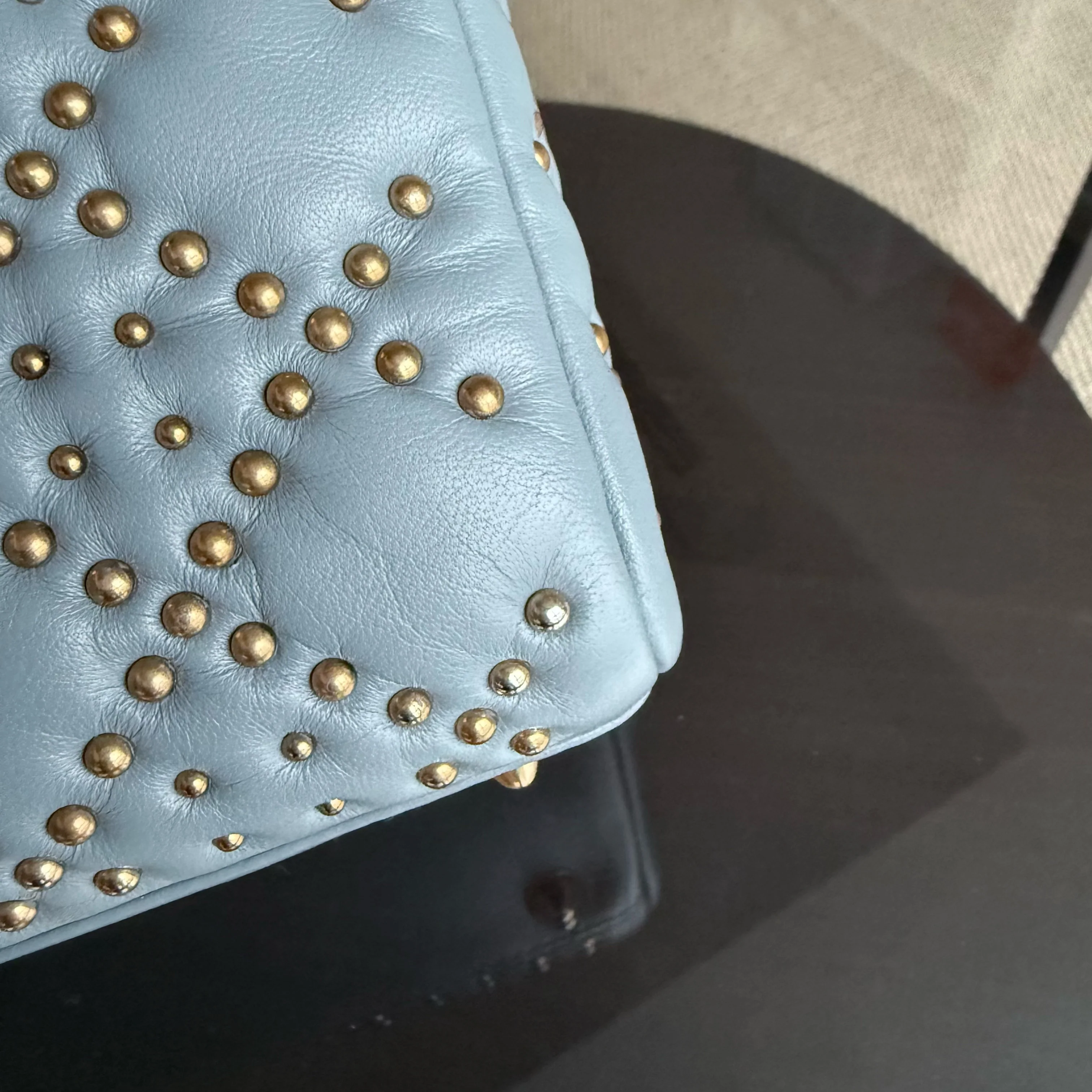 Dior Lady Small Flap - Cannage Calfskin Studded Blue Gold Hardware