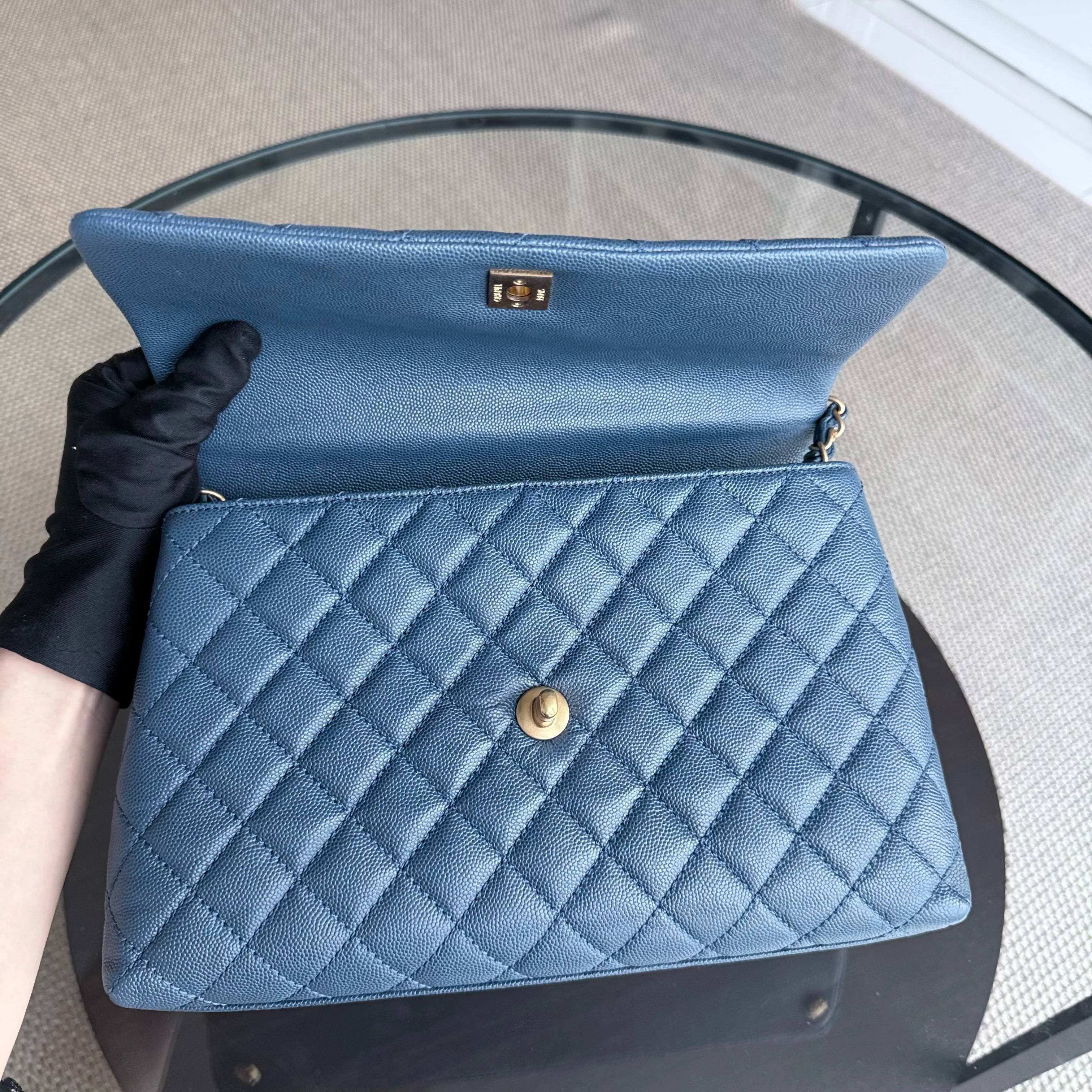 Chanel Coco Handle Medium - Caviar Quilted Blue Grained Calfskin Gold Hardware Series 23