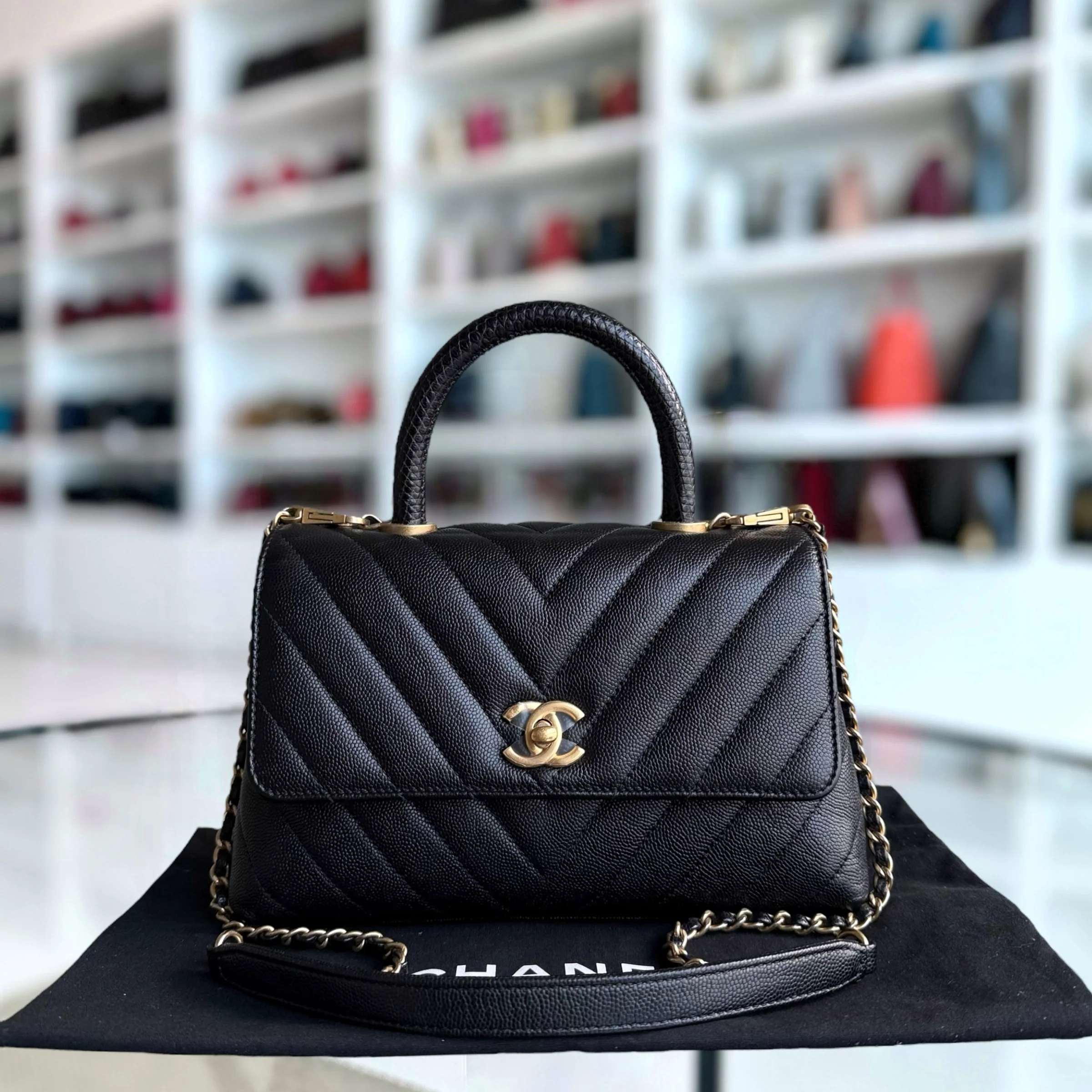 Chanel Coco Handle Small - Caviar Chevron Grained Calfskin Black Gold Hardware Series 26