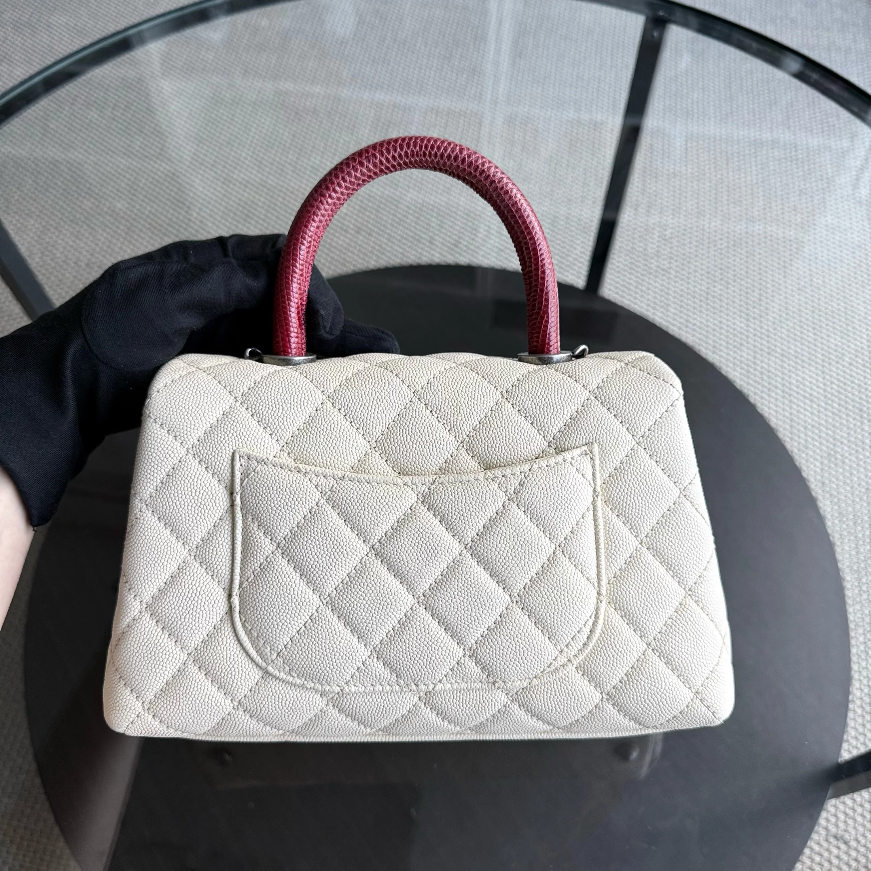 Chanel Coco Handle Small - Caviar Quilted Grained Calfskin White Ruthenium Silver Hardware