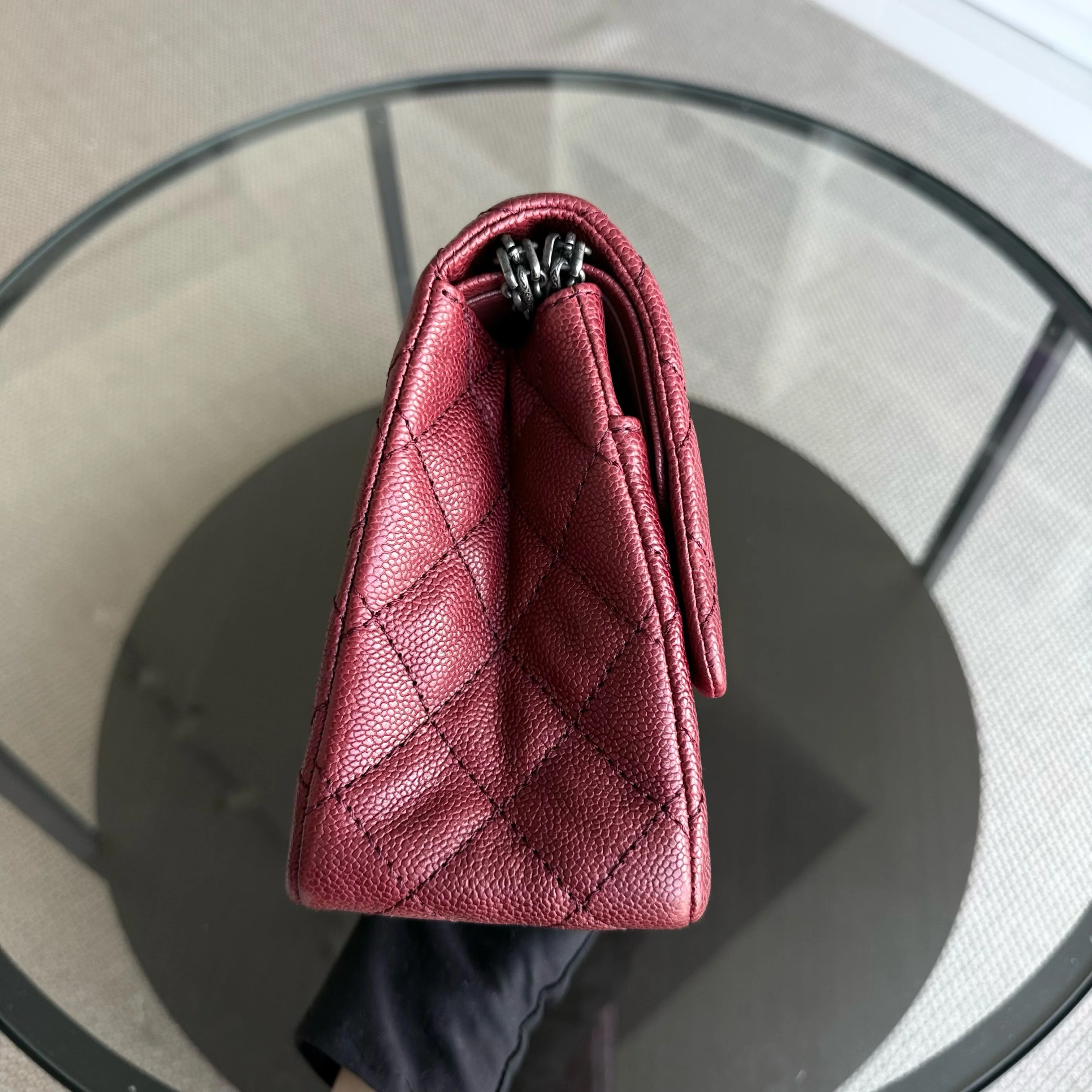 Chanel 2.55 Reissue 226 Medium - Caviar 28CM Quilted Dark Red Burgundy Ruthenium Silver Hardware Series 14