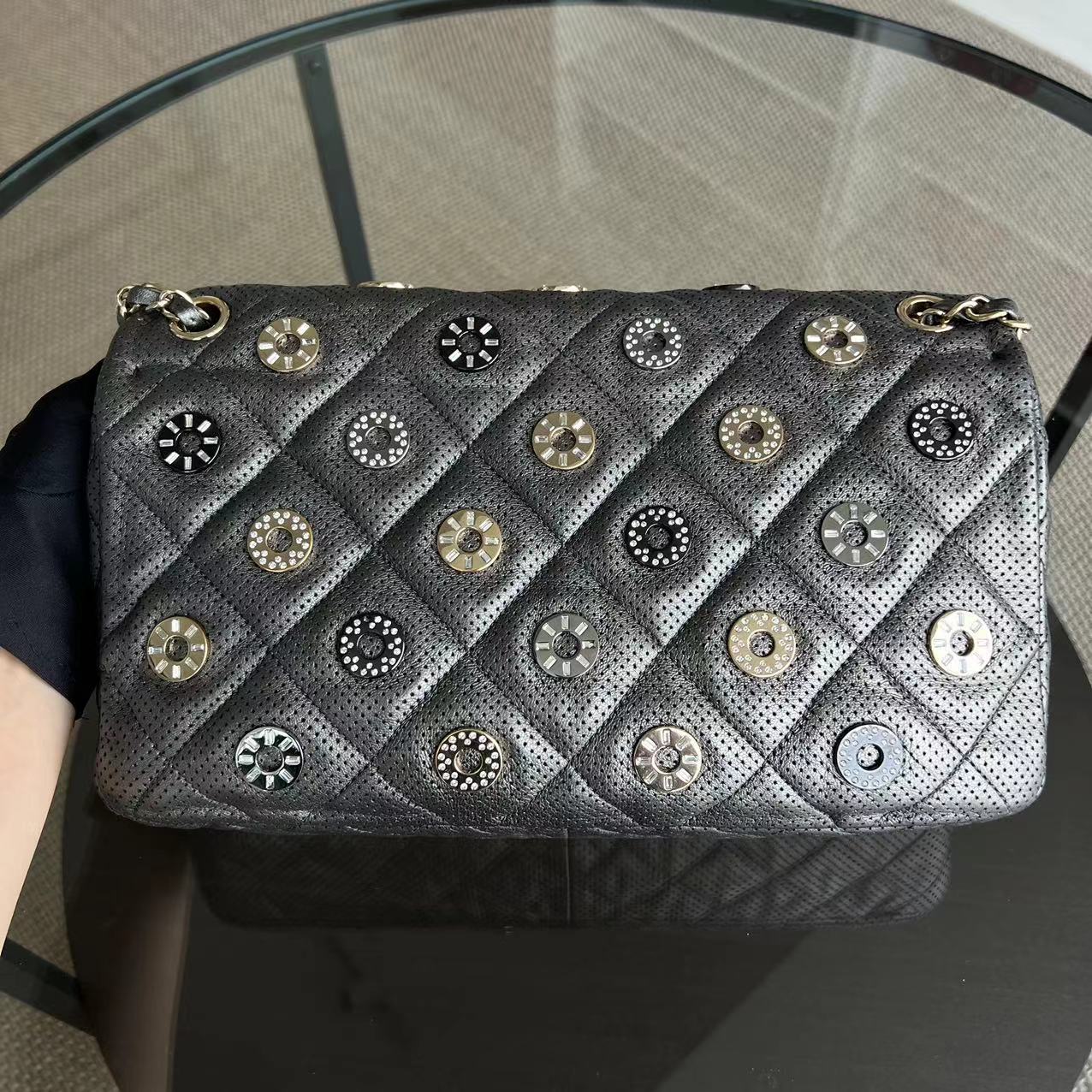 Chanel 2015 Cruise Paris-Dubai Seasonal Flap Perforated Metallic Grey Golden Hardware Series 20 - Best Luxury Designers