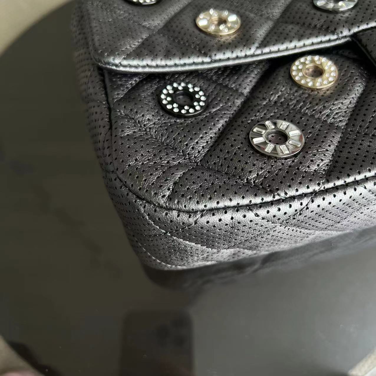 Chanel 2015 Cruise Paris-Dubai Seasonal Flap Perforated Metallic Grey Golden Hardware Series 20 - Best Luxury Designers