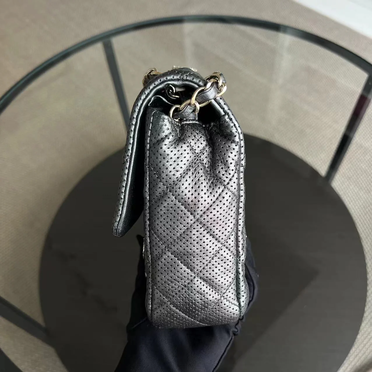 Chanel 2015 Cruise Paris-Dubai Seasonal Flap Perforated Metallic Grey Golden Hardware Series 20 - Best Luxury Designers