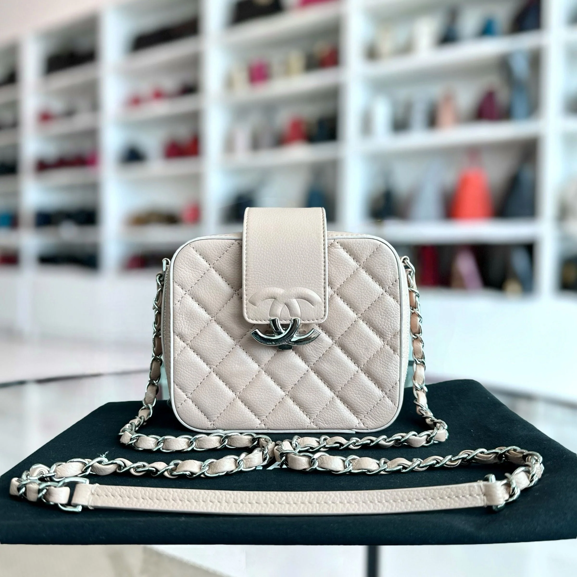 Chanel Box Camera Quilted Goatskin Beige SHW No 24 - Best Luxury Designers