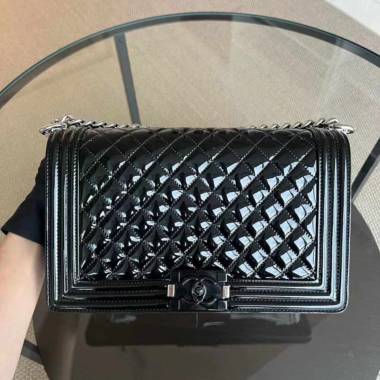 Chanel Boy New Medium 28CM Quilted Patent Calfskin Black Leboy Hardware Series 20 - Best Luxury Designers