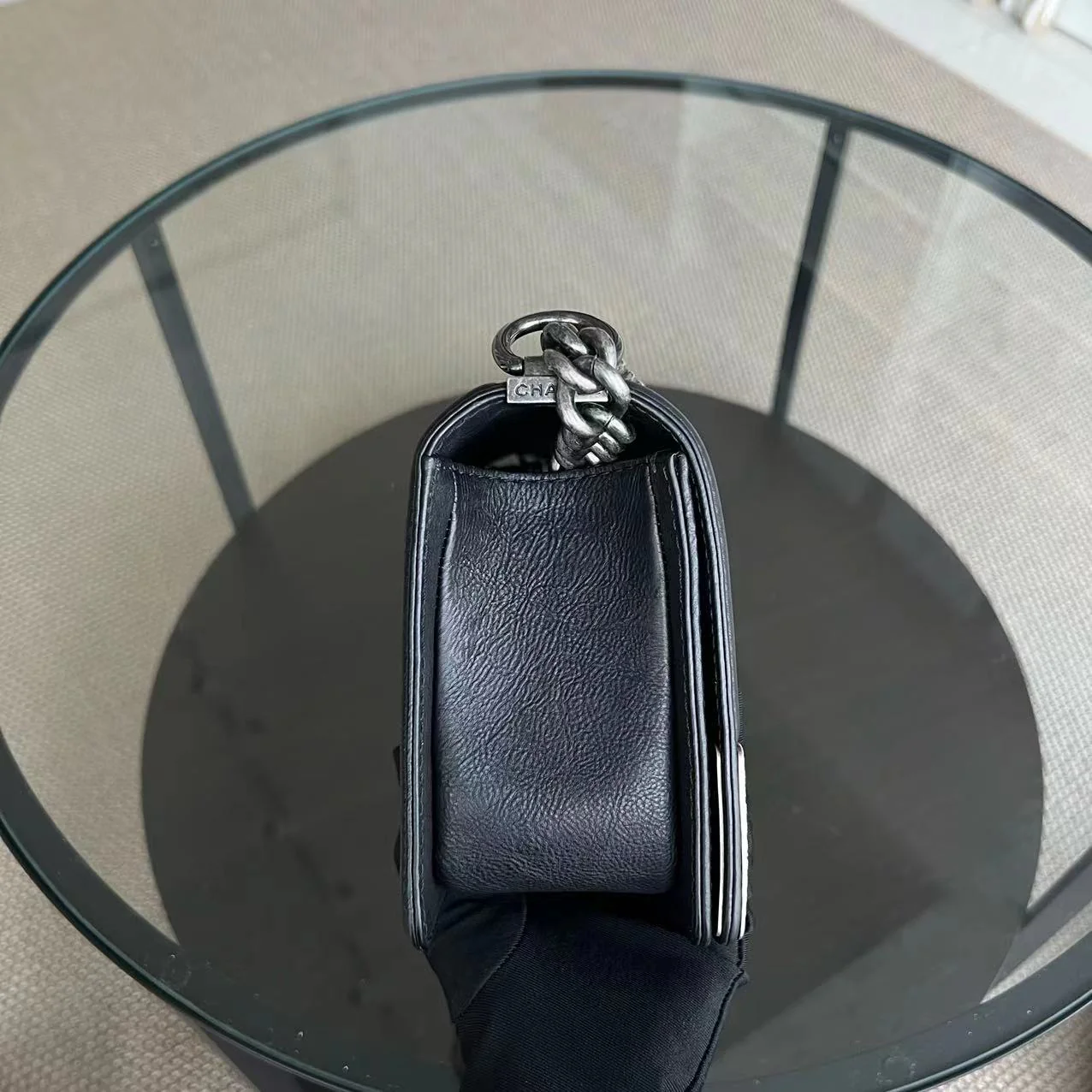 Chanel Boy Old Medium 25CM Paris-Dallas Metal Edge Grained Calfskin Black Silver Hardware Series 19 - Best Luxury Designers