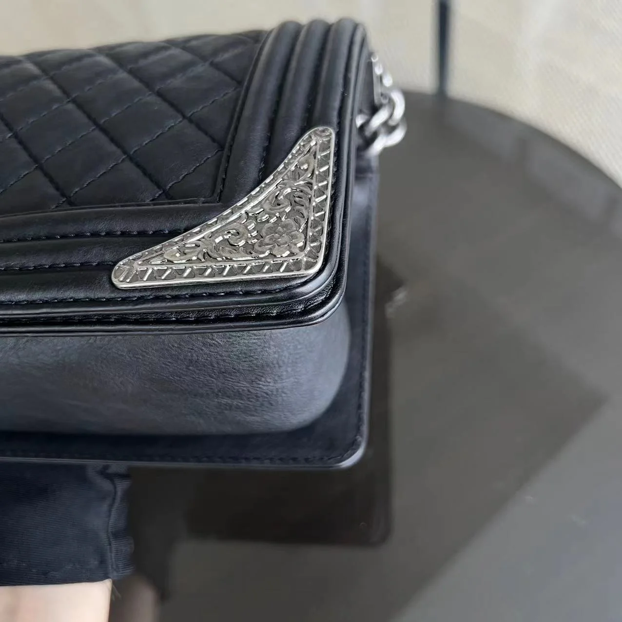 Chanel Boy Old Medium 25CM Paris-Dallas Metal Edge Grained Calfskin Black Silver Hardware Series 19 - Best Luxury Designers