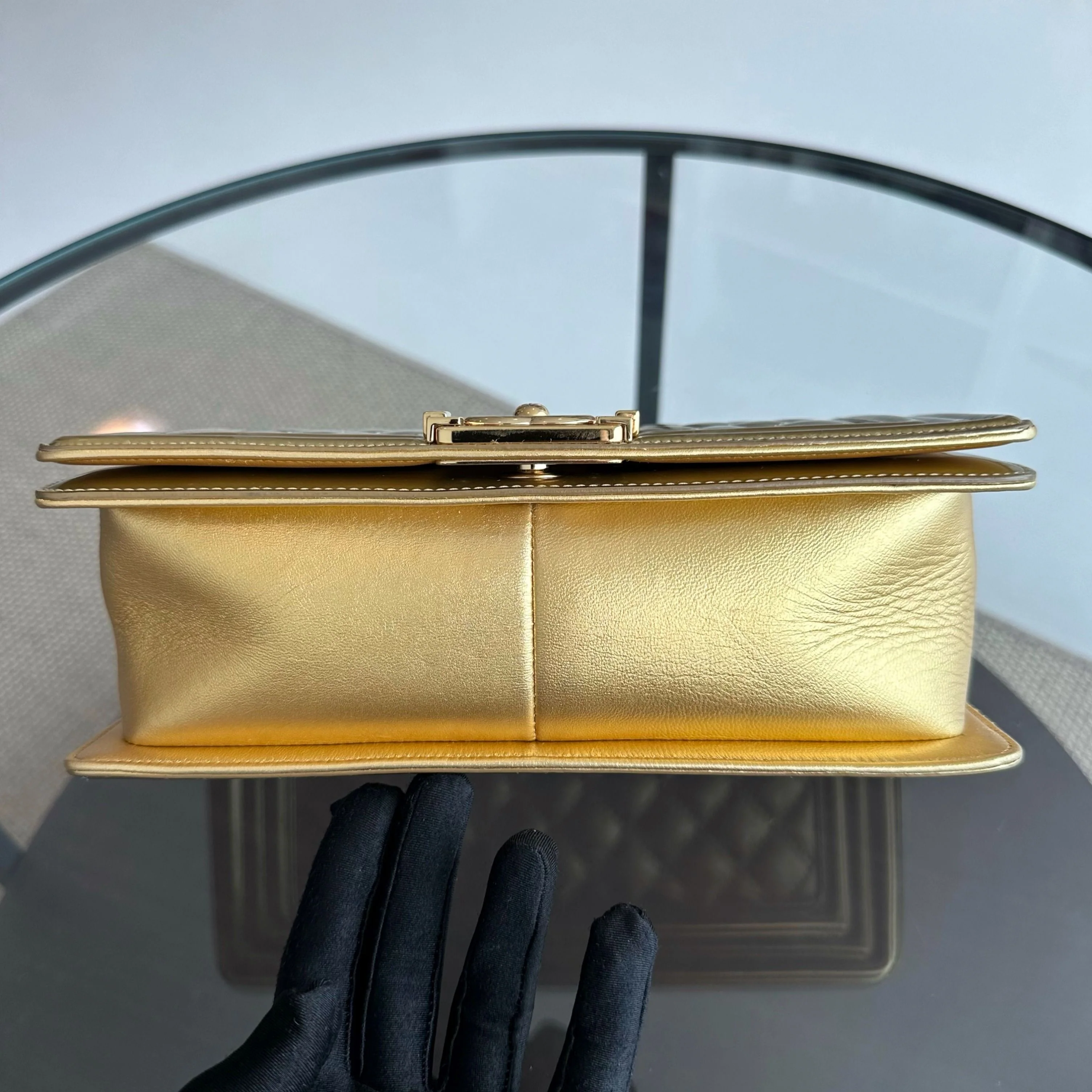 Chanel Boy Old Medium 25cm Patent Leather Gold GHW No 19 - Best Luxury Designers