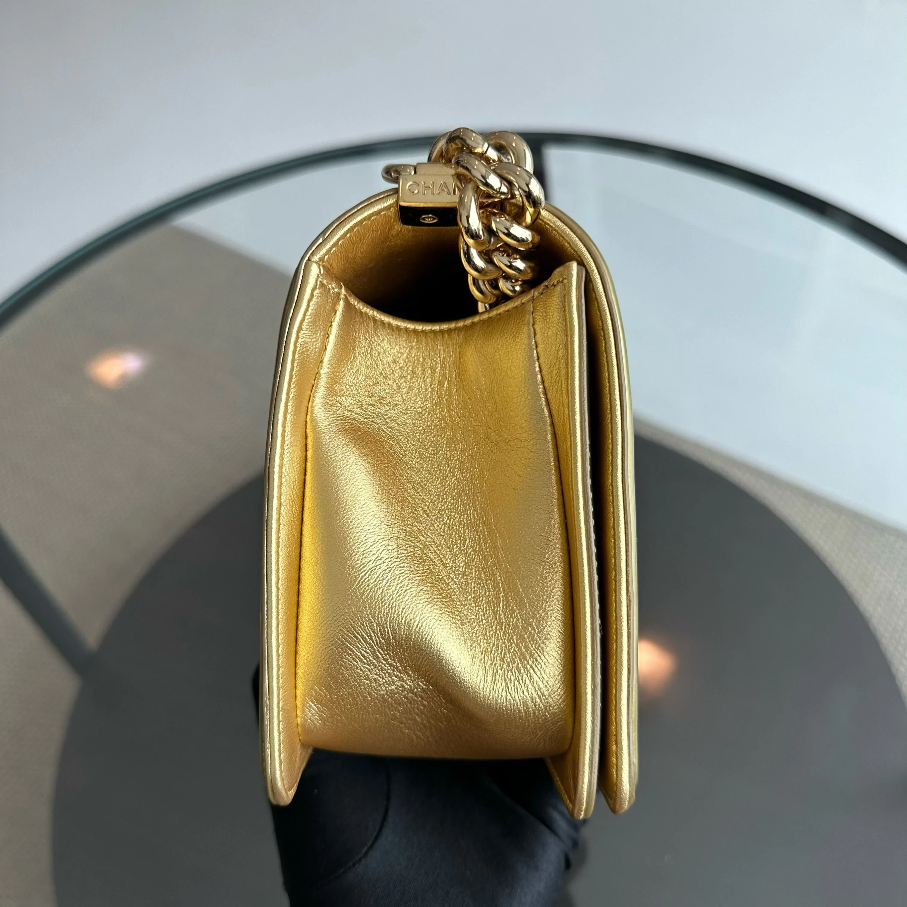 Chanel Boy Old Medium 25cm Patent Leather Gold GHW No 19 - Best Luxury Designers