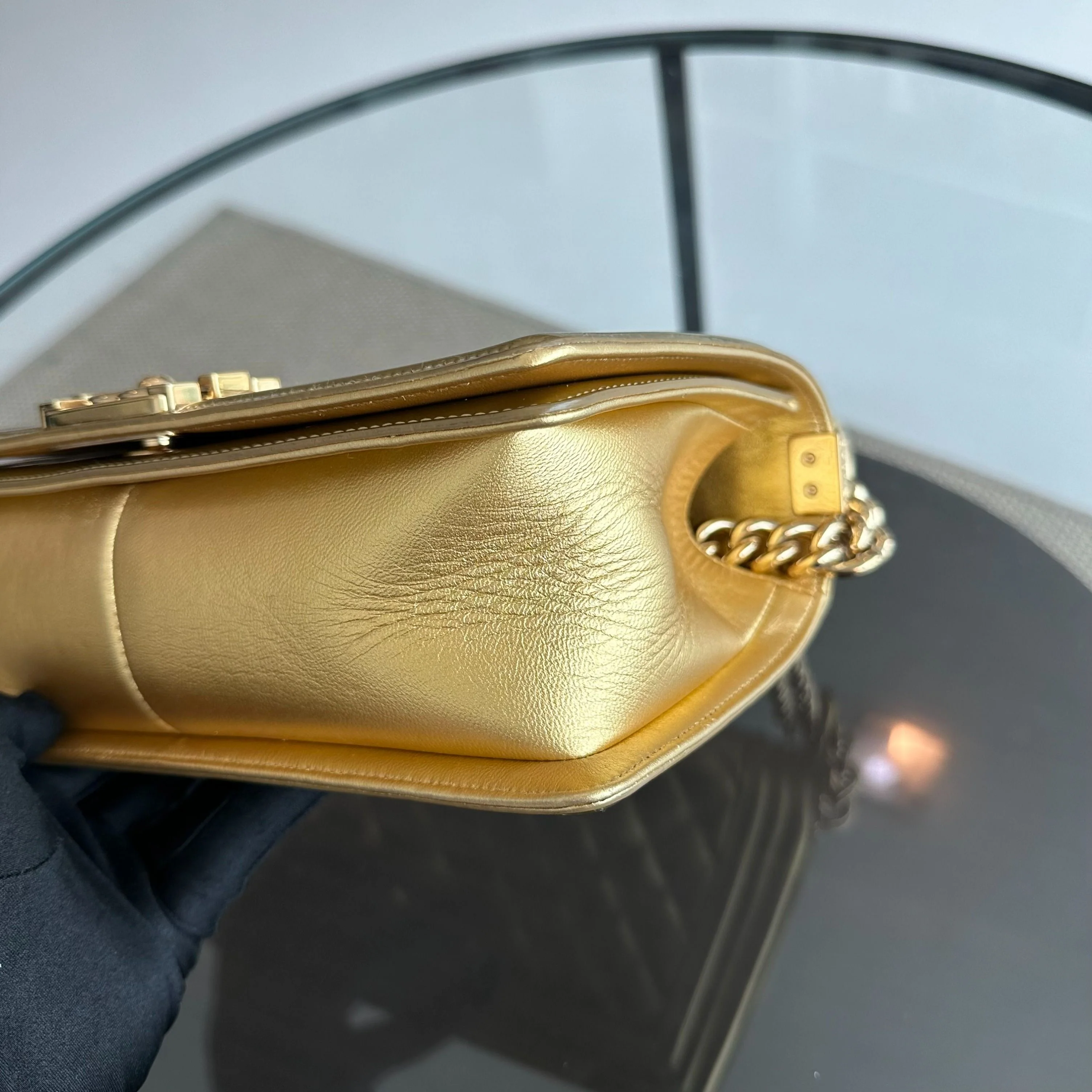 Chanel Boy Old Medium 25cm Patent Leather Gold GHW No 19 - Best Luxury Designers