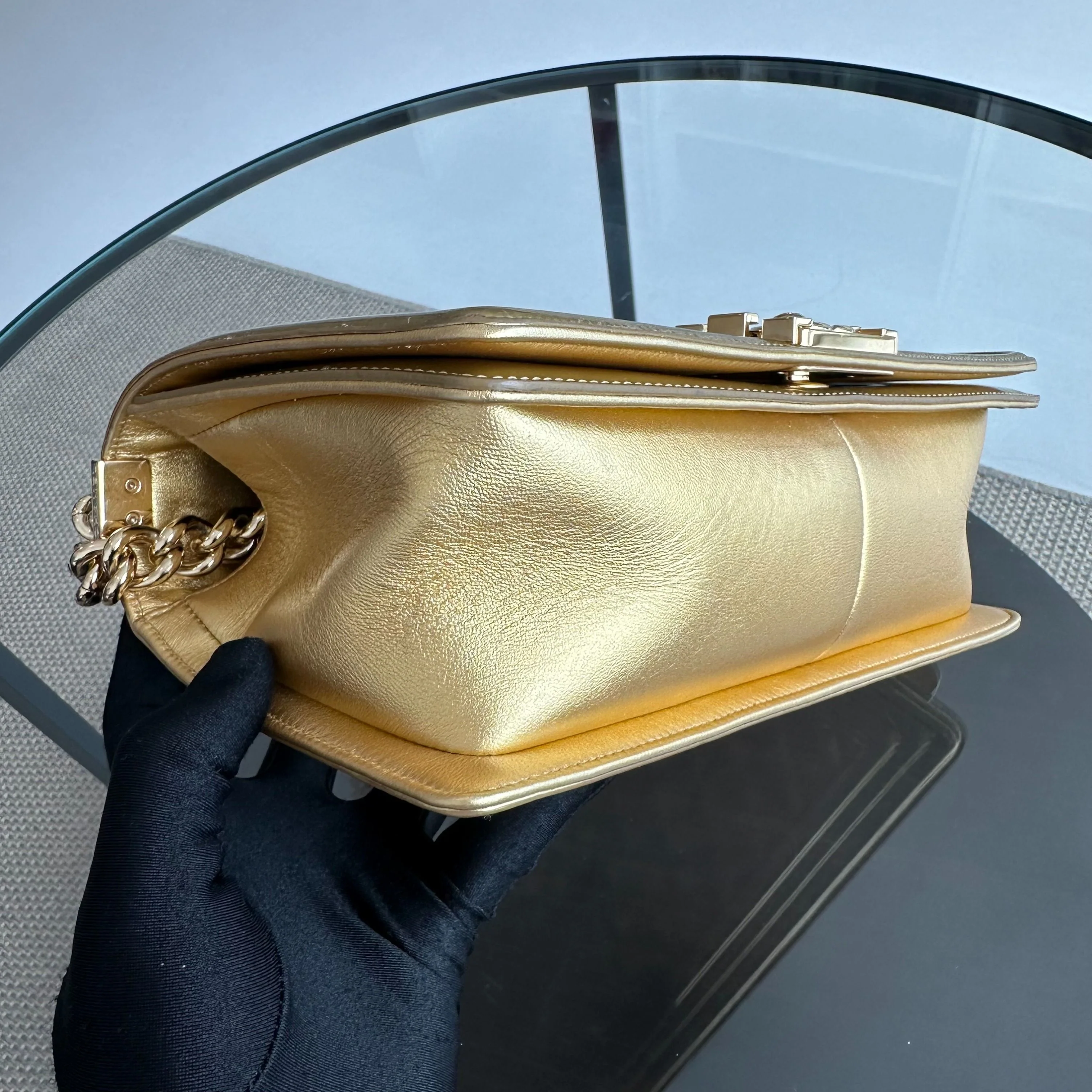 Chanel Boy Old Medium 25cm Patent Leather Gold GHW No 19 - Best Luxury Designers
