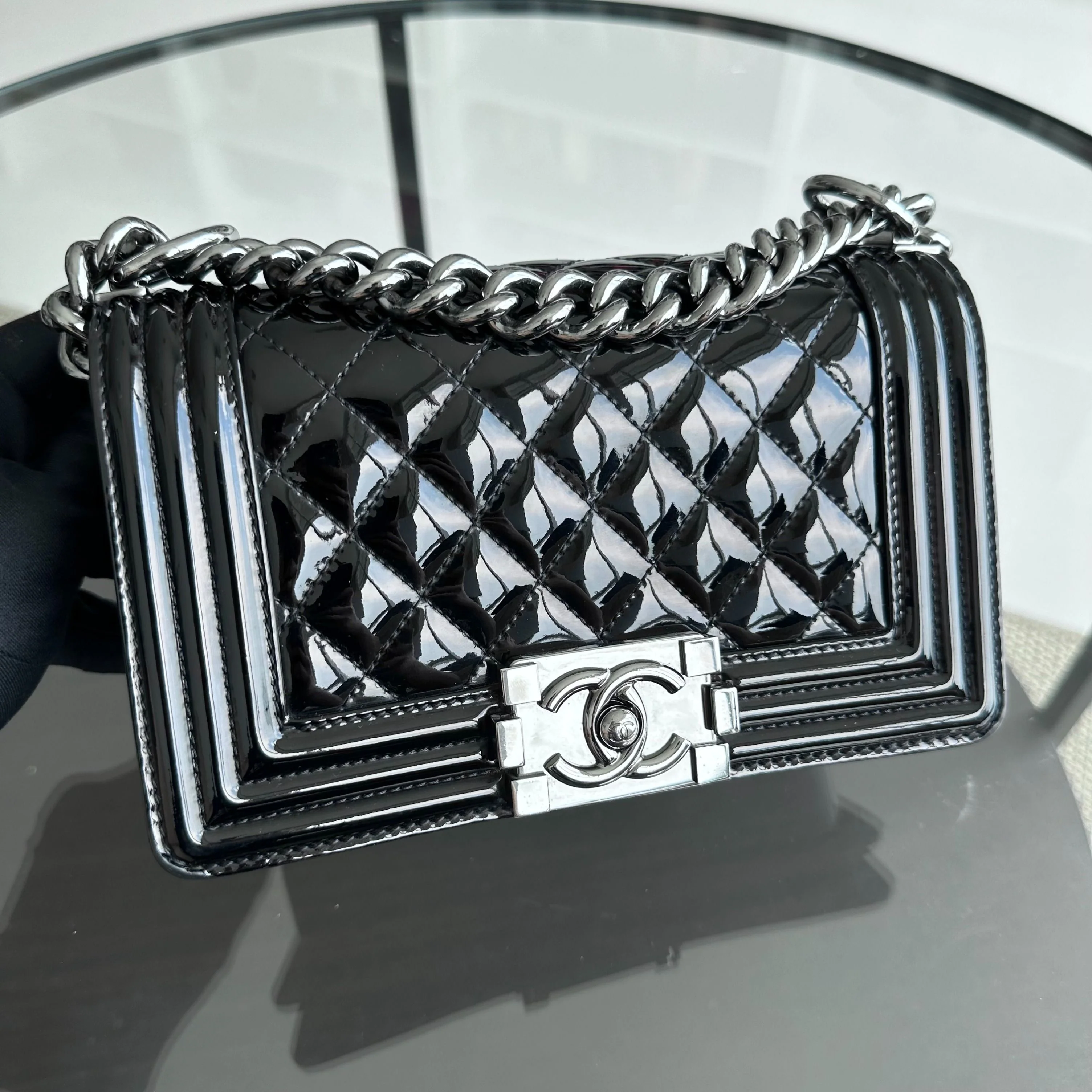 Chanel Boy Small 20CM Quilted Patent Leather Leboy Black SHW No 19 - Best Luxury Designers