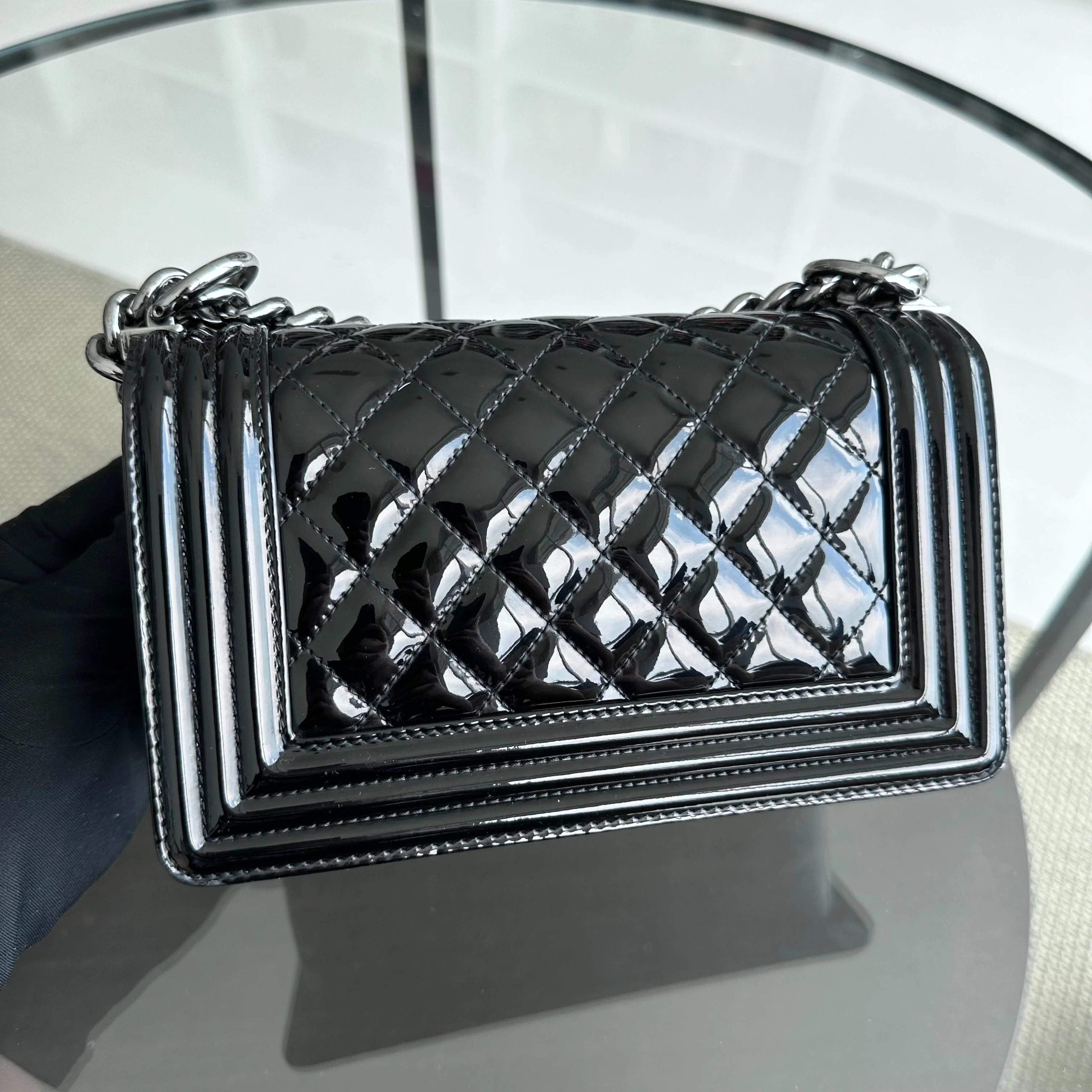 Chanel Boy Small 20CM Quilted Patent Leather Leboy Black SHW No 19 - Best Luxury Designers