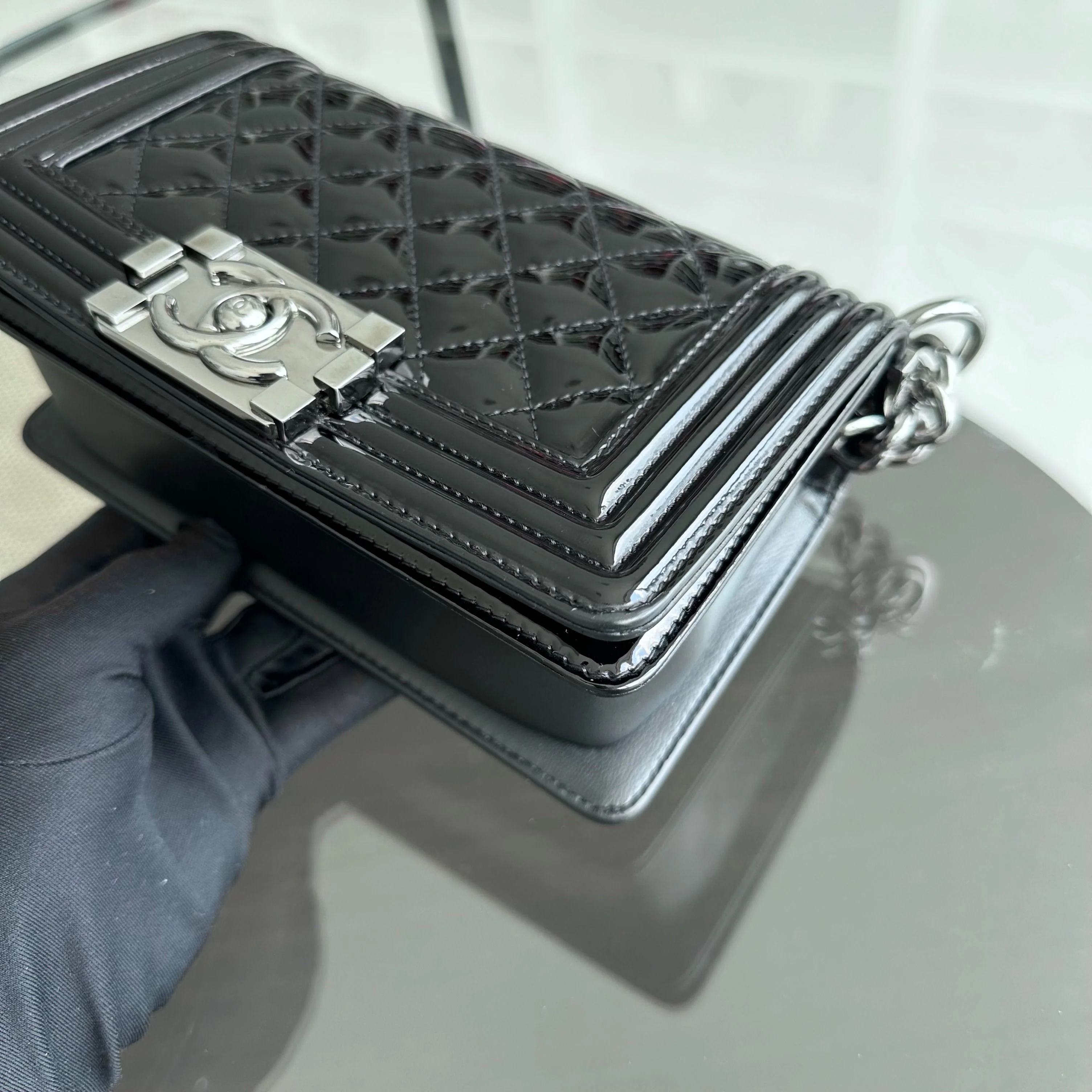 Chanel Boy Small 20CM Quilted Patent Leather Leboy Black SHW No 19 - Best Luxury Designers