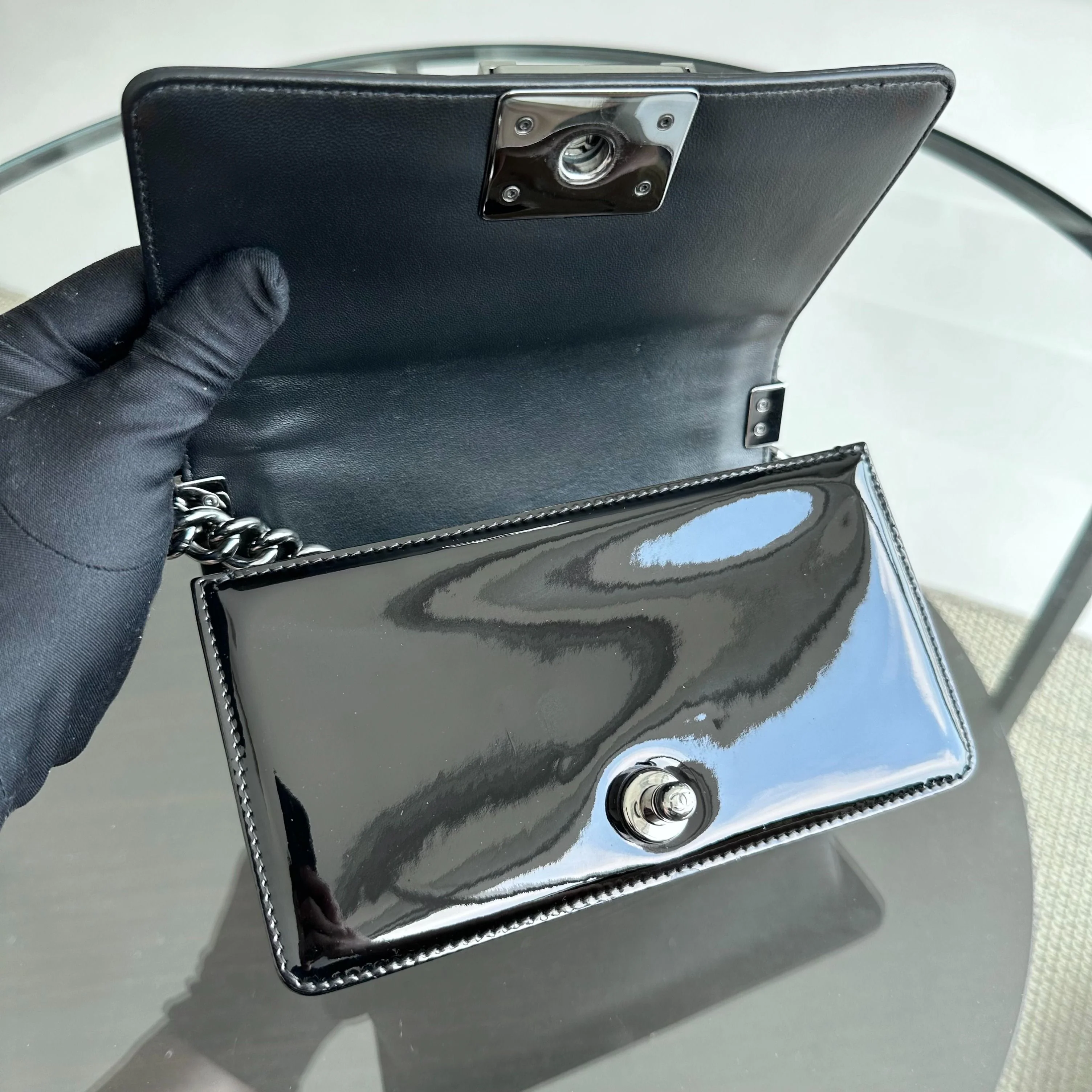 Chanel Boy Small 20CM Quilted Patent Leather Leboy Black SHW No 19 - Best Luxury Designers