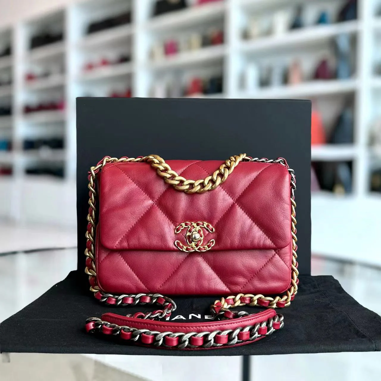Chanel C19 Goatskin Small 19 Quilted Goatskin Burgundy Dark Red GHW No 30 - Best Luxury Designers