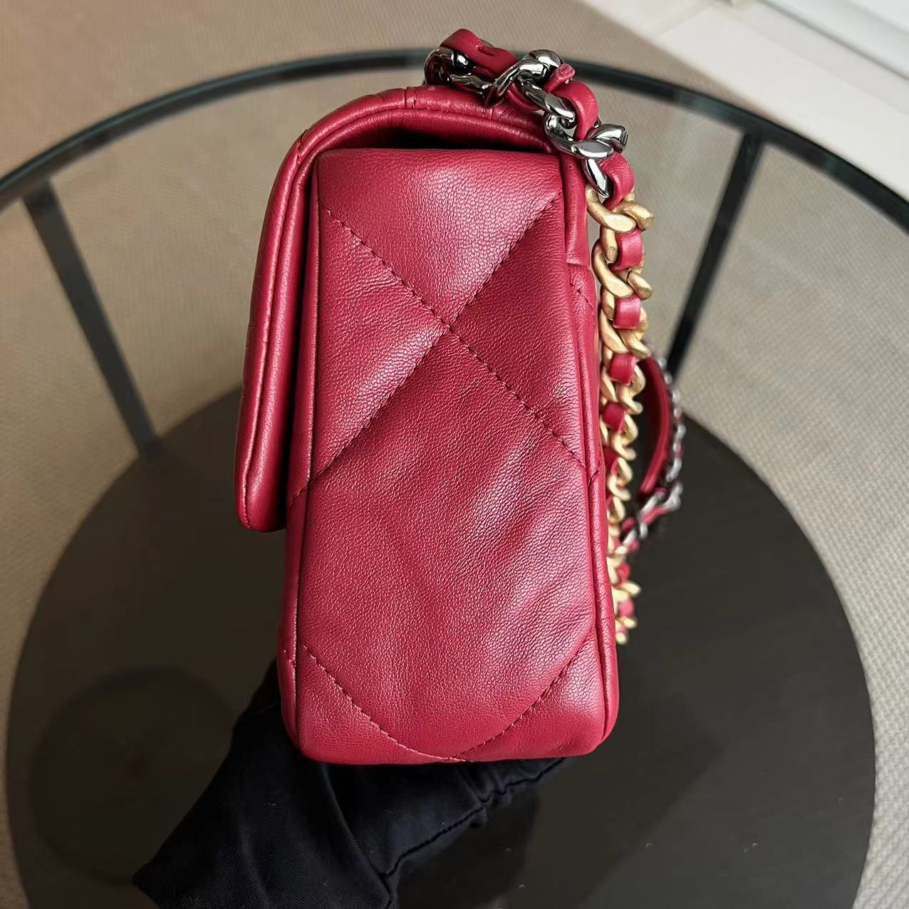 Chanel C19 Goatskin Small 19 Quilted Goatskin Burgundy Dark Red GHW No 30 - Best Luxury Designers