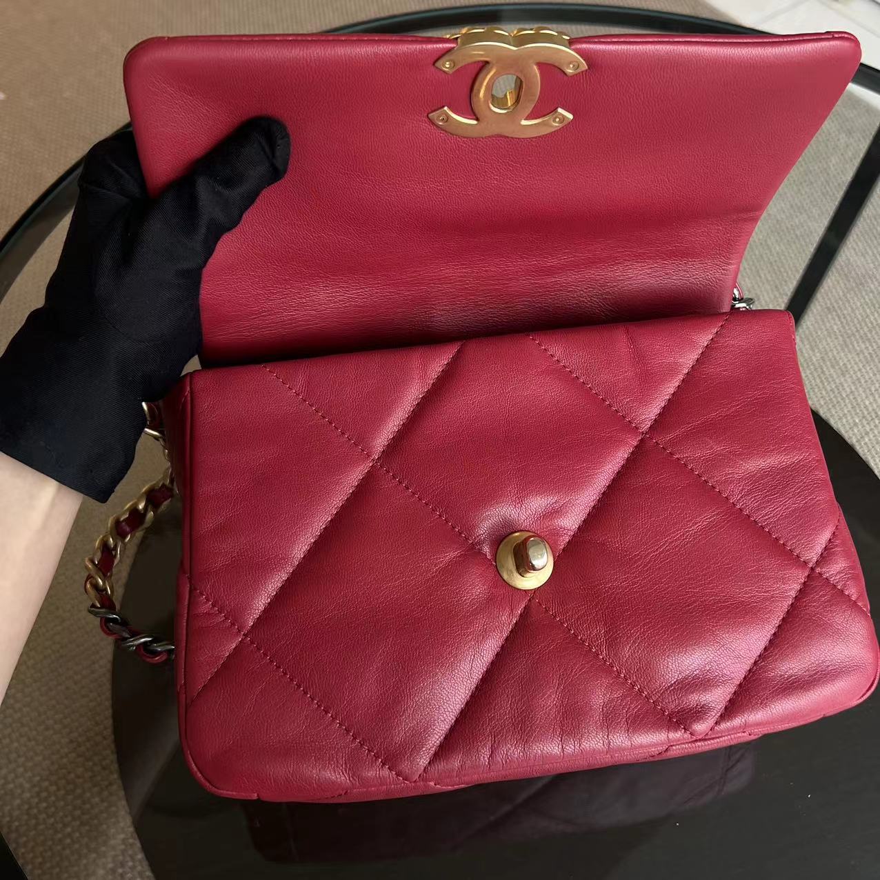 Chanel C19 Goatskin Small 19 Quilted Goatskin Burgundy Dark Red GHW No 30 - Best Luxury Designers