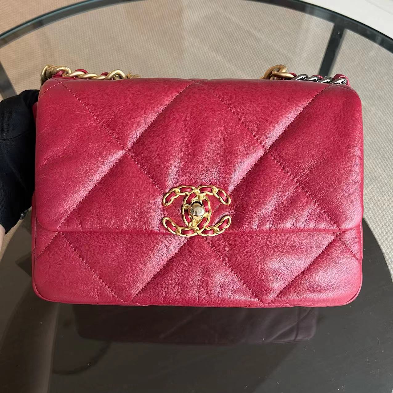 Chanel C19 Goatskin Small 19 Quilted Goatskin Burgundy Dark Red GHW No 30 - Best Luxury Designers