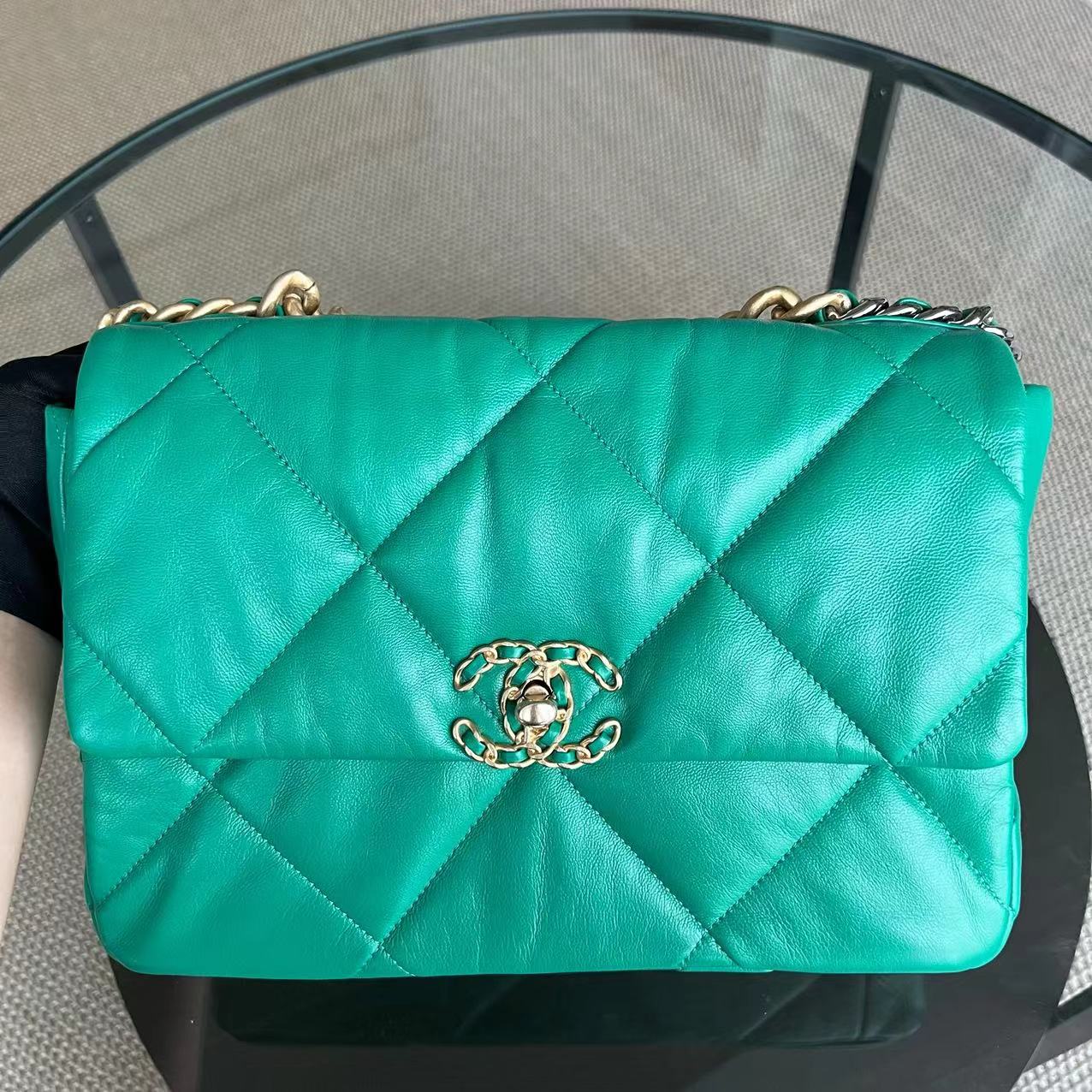 Chanel C19 Medium 19 Bag Quilted Goatskin Green Two-Tone Hardware Series 30 - Best Luxury Designers