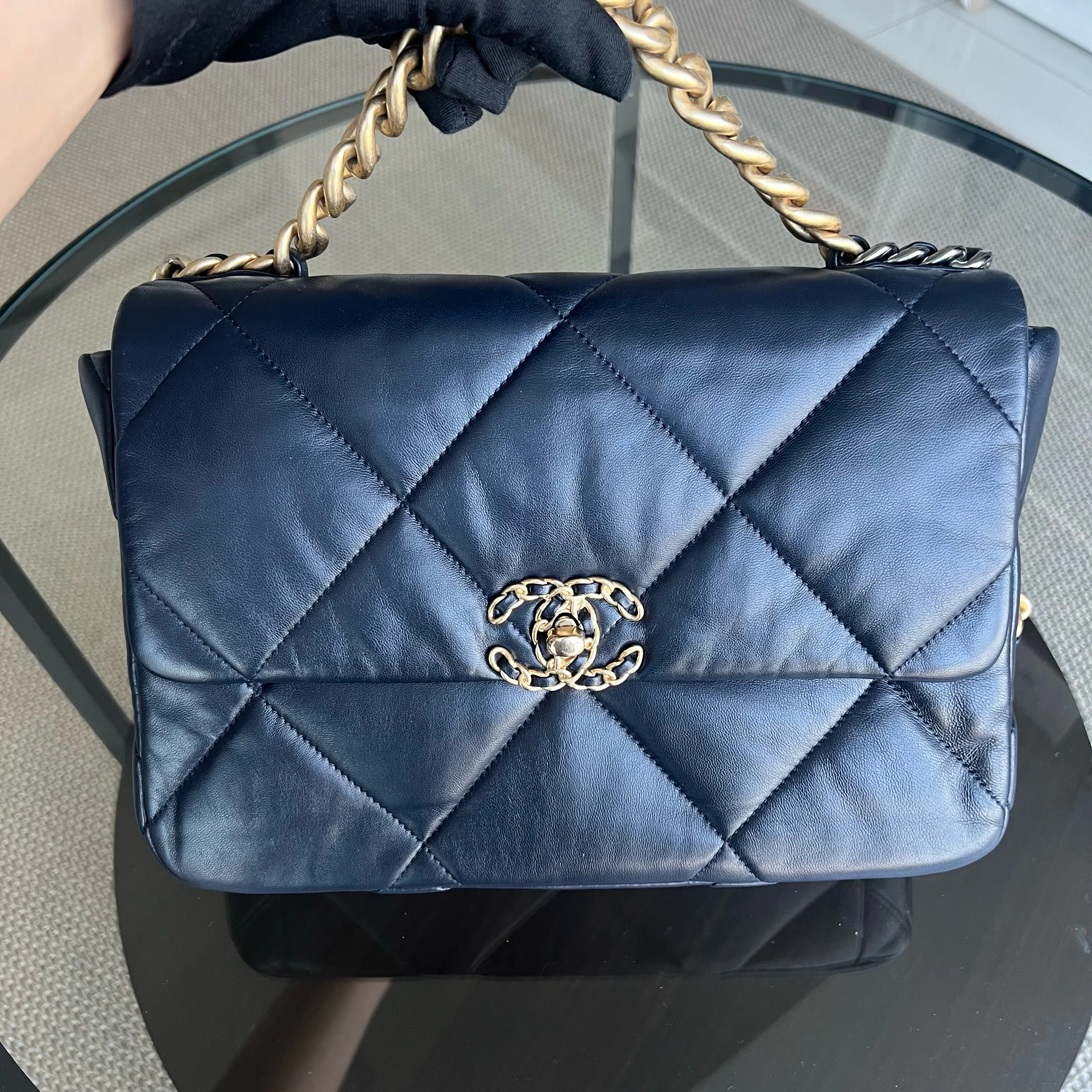 Chanel C19 Medium 19 Bag Quilted Goatskin Midnight Dark Blue Two-Tone Golden Hardware Series 30 - Best Luxury Designers
