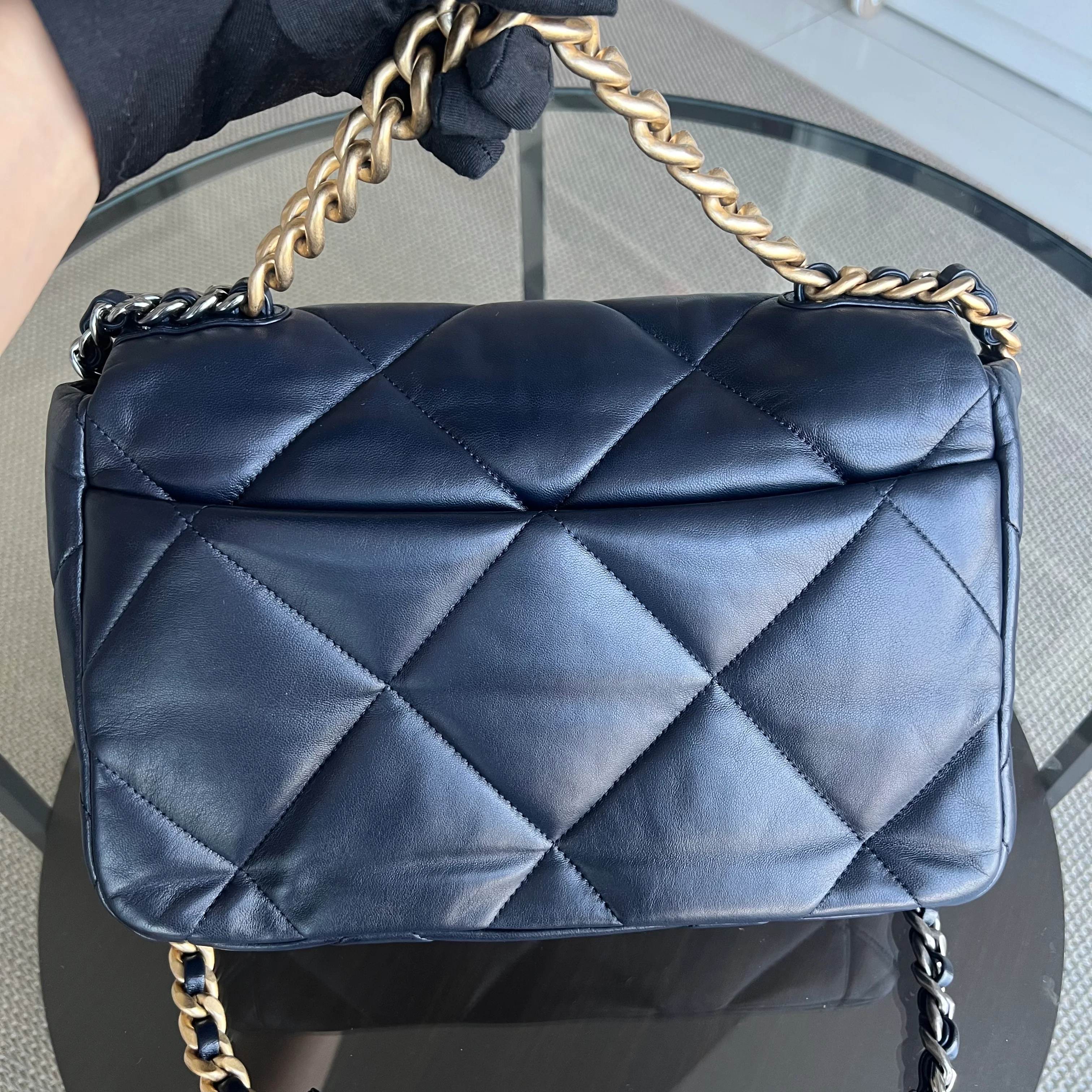 Chanel C19 Medium 19 Bag Quilted Goatskin Midnight Dark Blue Two-Tone Golden Hardware Series 30 - Best Luxury Designers