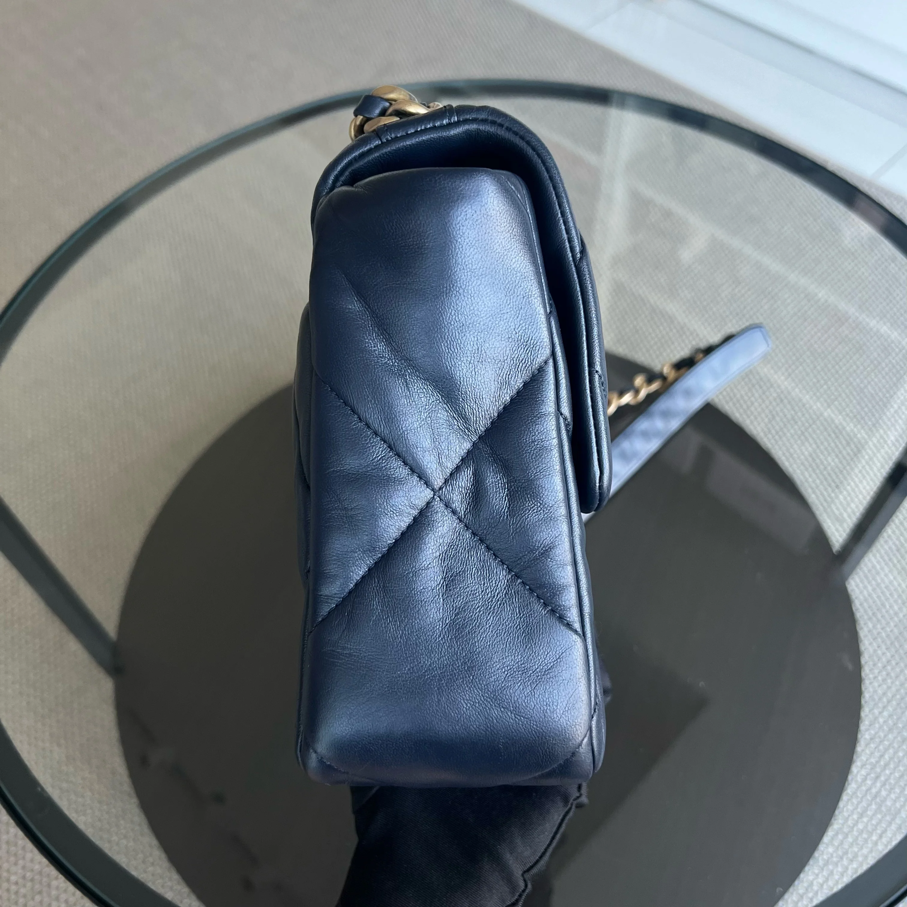 Chanel C19 Medium 19 Bag Quilted Goatskin Midnight Dark Blue Two-Tone Golden Hardware Series 30 - Best Luxury Designers