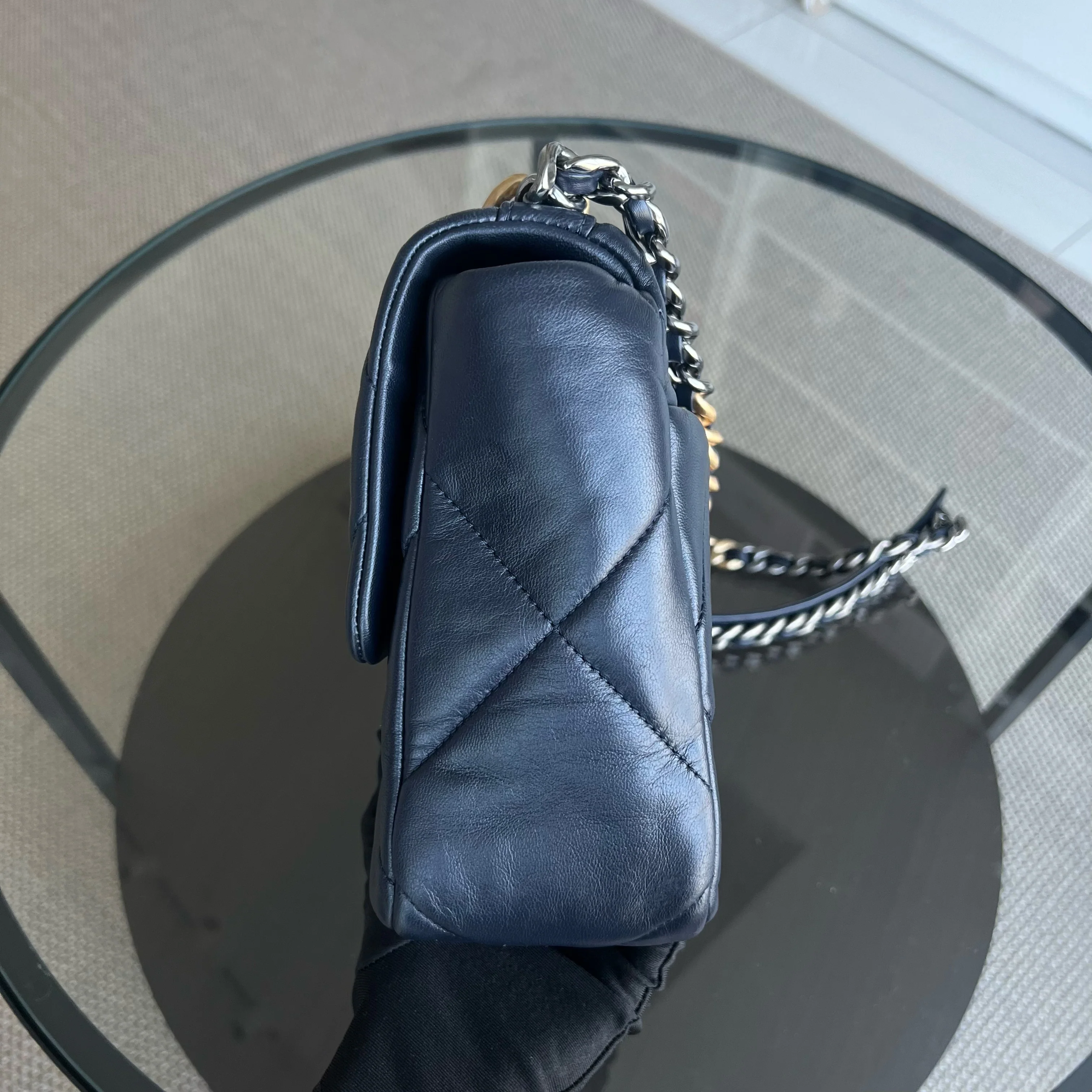 Chanel C19 Medium 19 Bag Quilted Goatskin Midnight Dark Blue Two-Tone Golden Hardware Series 30 - Best Luxury Designers