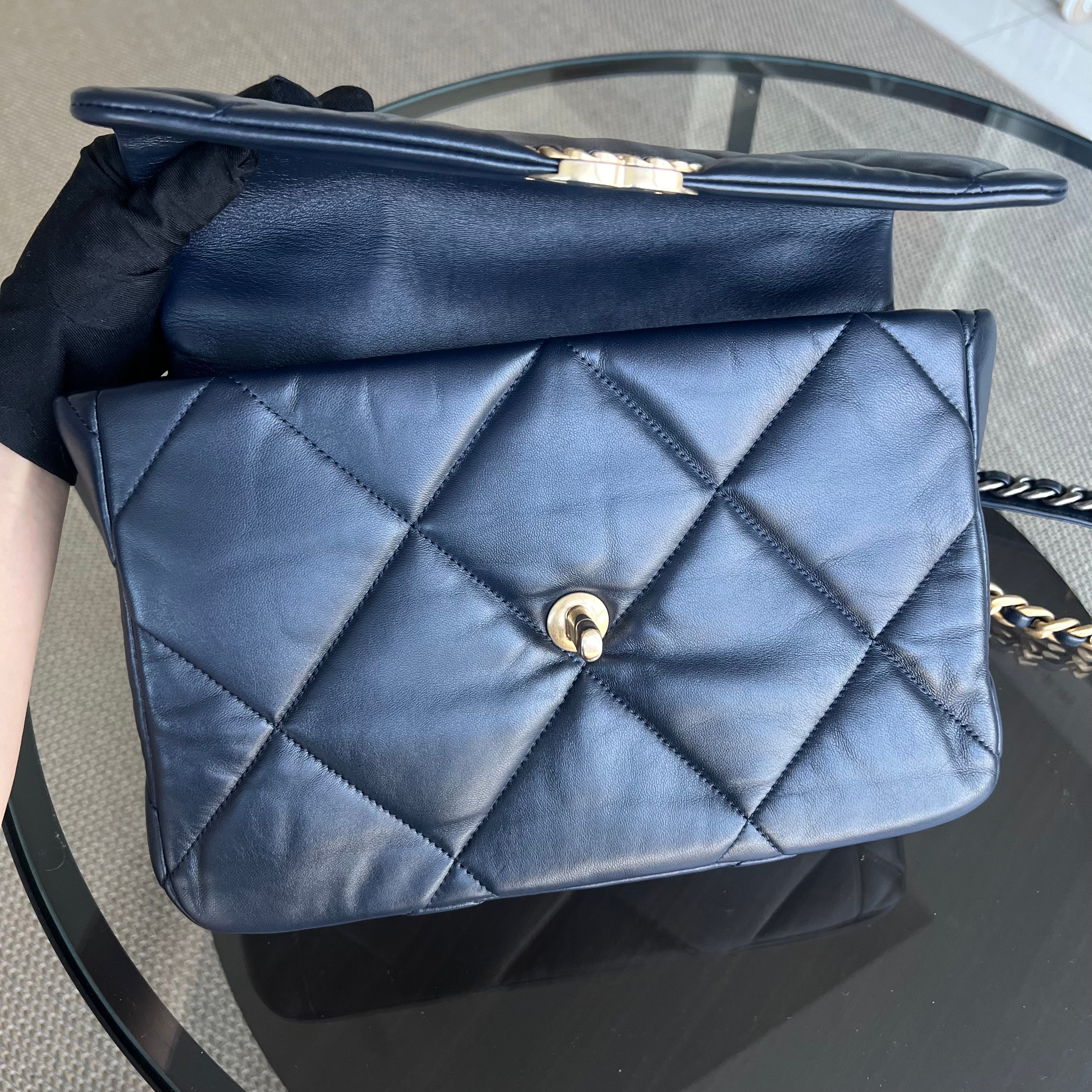 Chanel C19 Medium 19 Bag Quilted Goatskin Midnight Dark Blue Two-Tone Golden Hardware Series 30 - Best Luxury Designers
