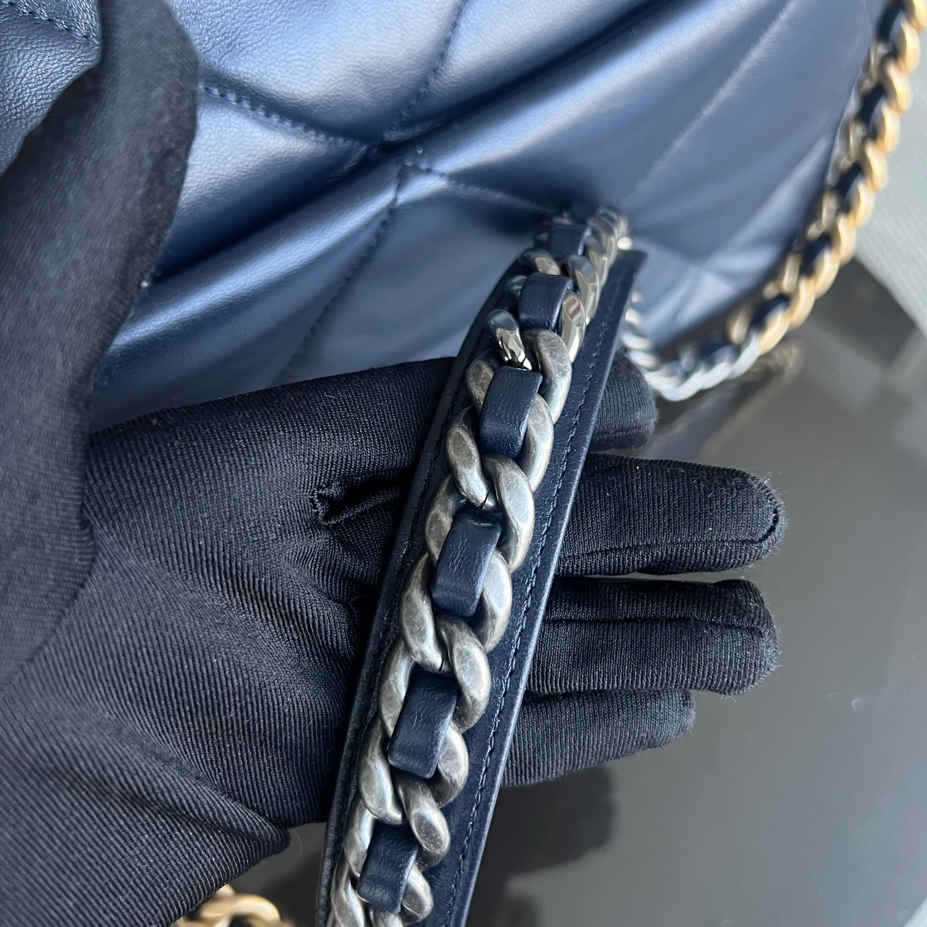 Chanel C19 Medium 19 Bag Quilted Goatskin Midnight Dark Blue Two-Tone Golden Hardware Series 30 - Best Luxury Designers