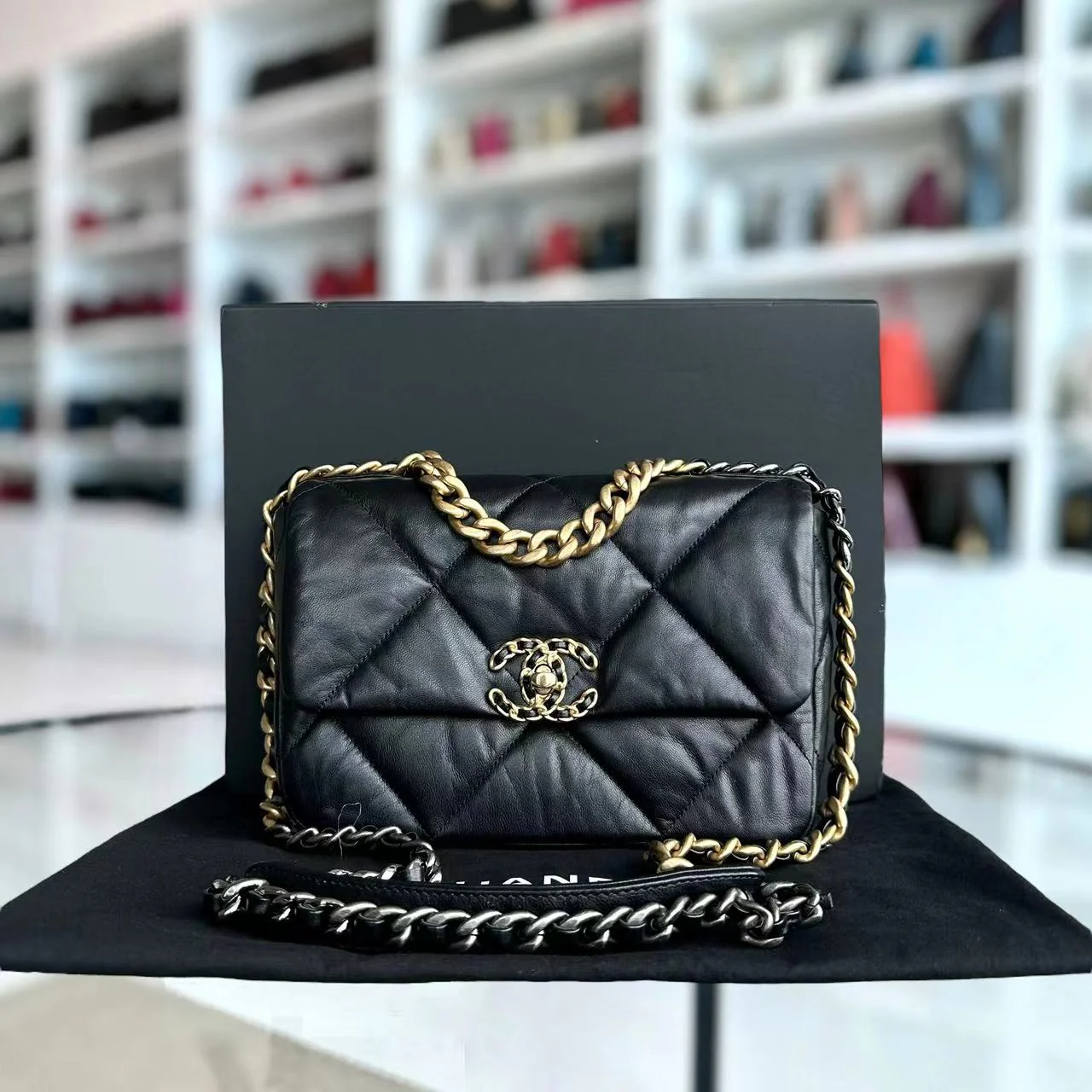 Chanel C19 Small 19 Bag Quilted Goatskin Black Two-Tone Hardware Series 30 - Best Luxury Designers