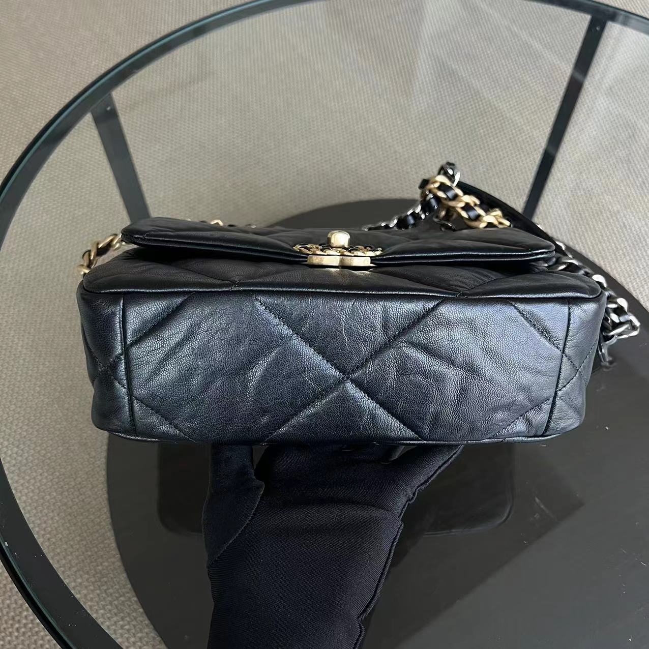 Chanel C19 Small 19 Bag Quilted Goatskin Black Two-Tone Hardware Series 30 - Best Luxury Designers
