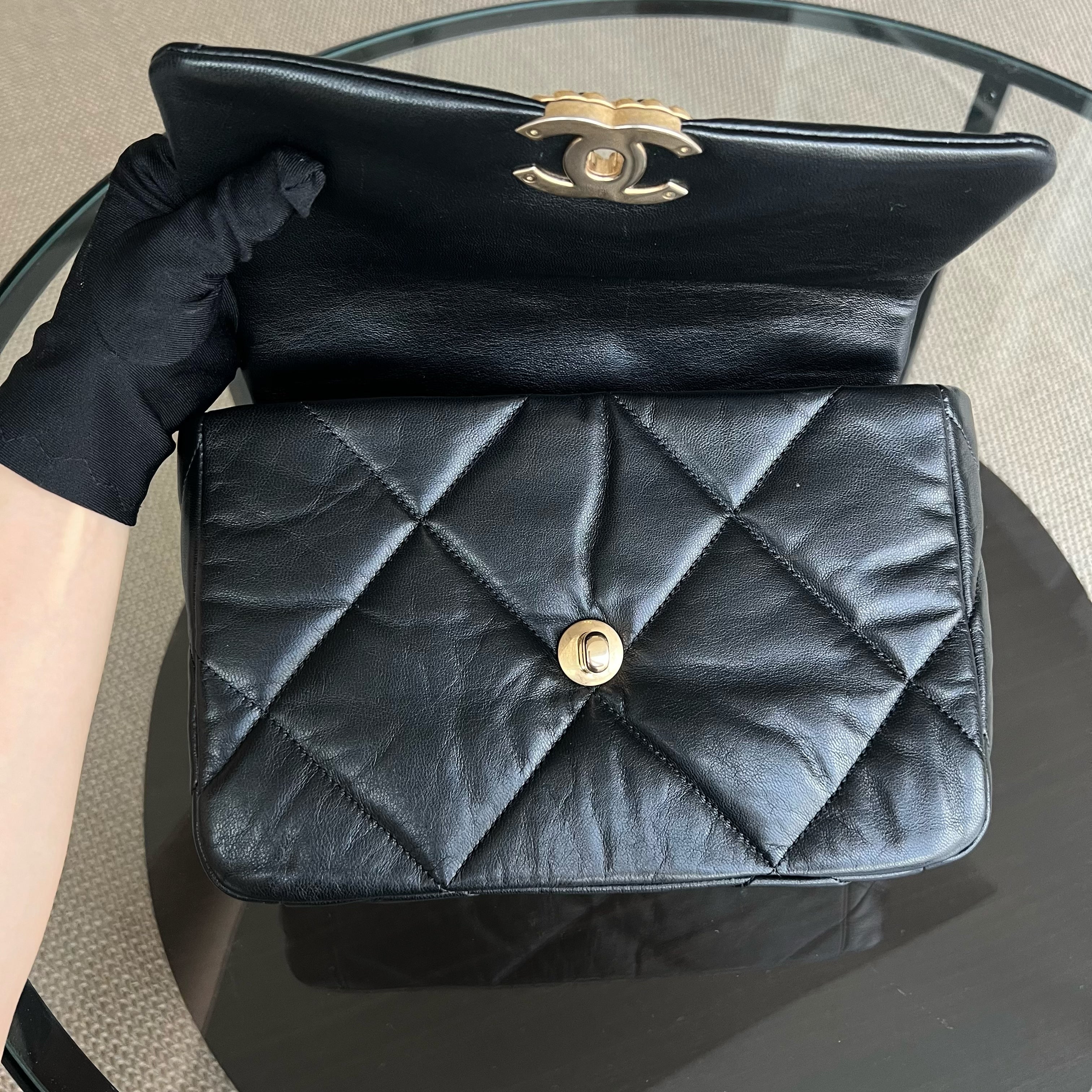 Chanel C19 Small 19 Bag Quilted Goatskin Black Two-Tone Hardware Series 30 - Best Luxury Designers