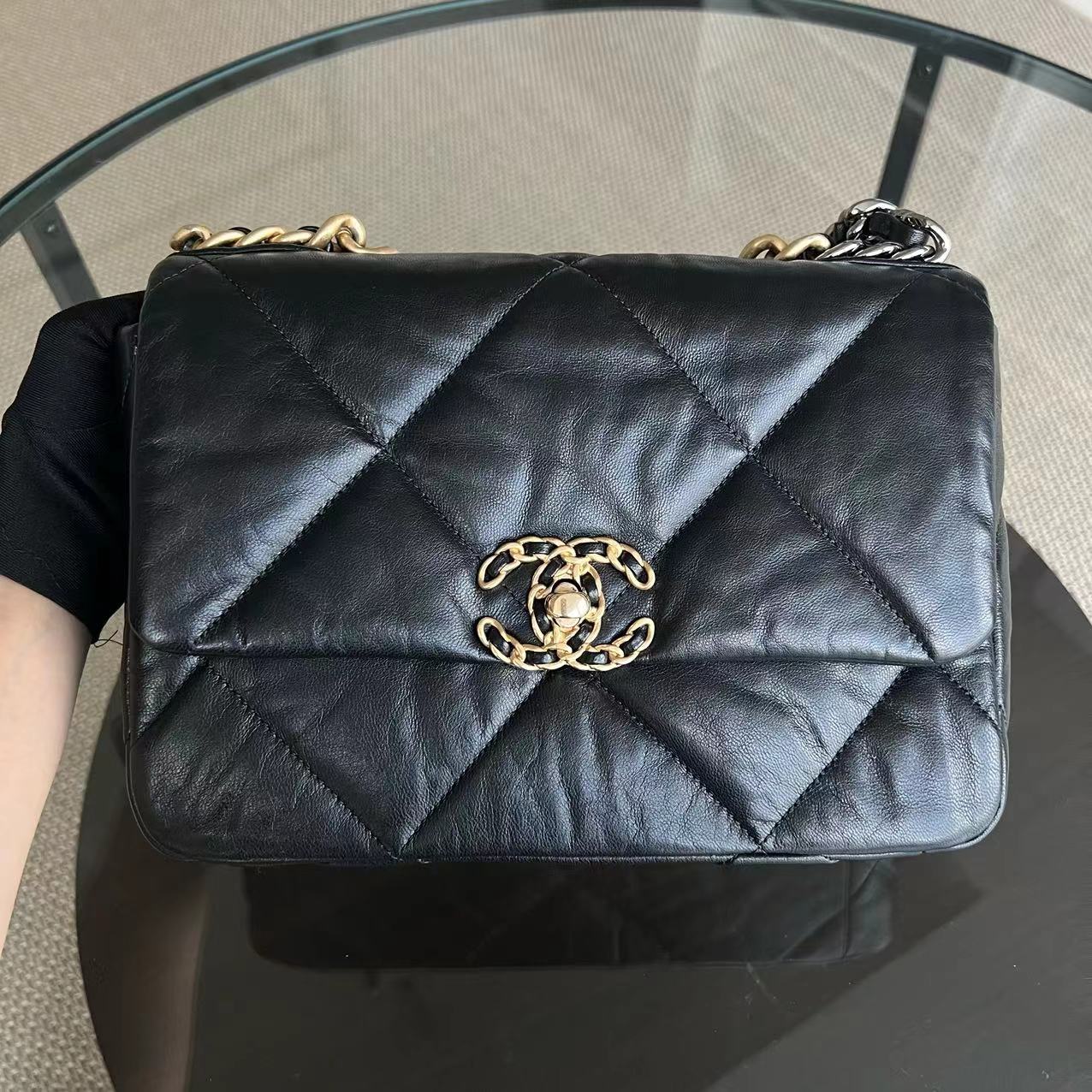 Chanel C19 Small 19 Bag Quilted Goatskin Black Two-Tone Hardware Series 30 - Best Luxury Designers