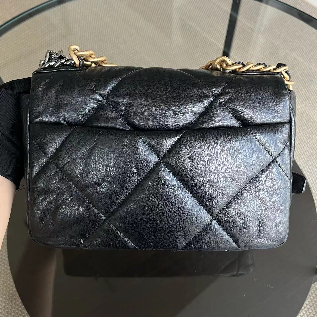 Chanel C19 Small 19 Bag Quilted Goatskin Black Two-Tone Hardware Series 30 - Best Luxury Designers