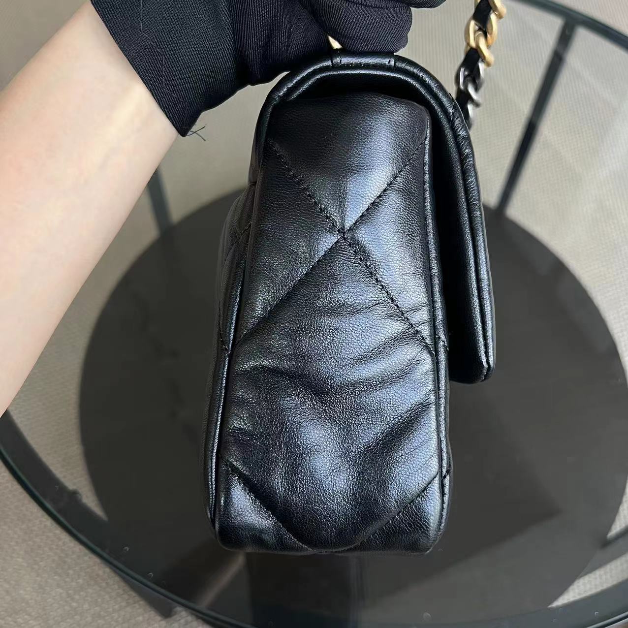 Chanel C19 Small 19 Bag Quilted Goatskin Black Two-Tone Hardware Series 30 - Best Luxury Designers