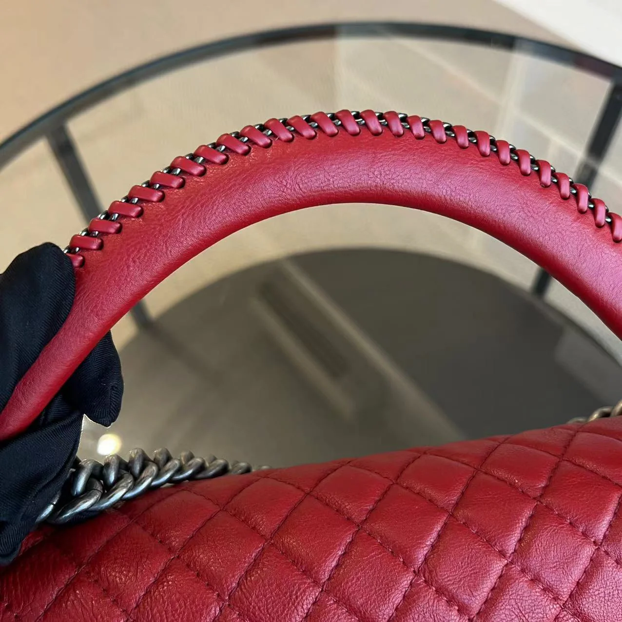 Chanel Calfskin Boy Handle New Medium 28CM Quilted Leboy Palladium Silver Hardware Series 23 - Best Luxury Designers