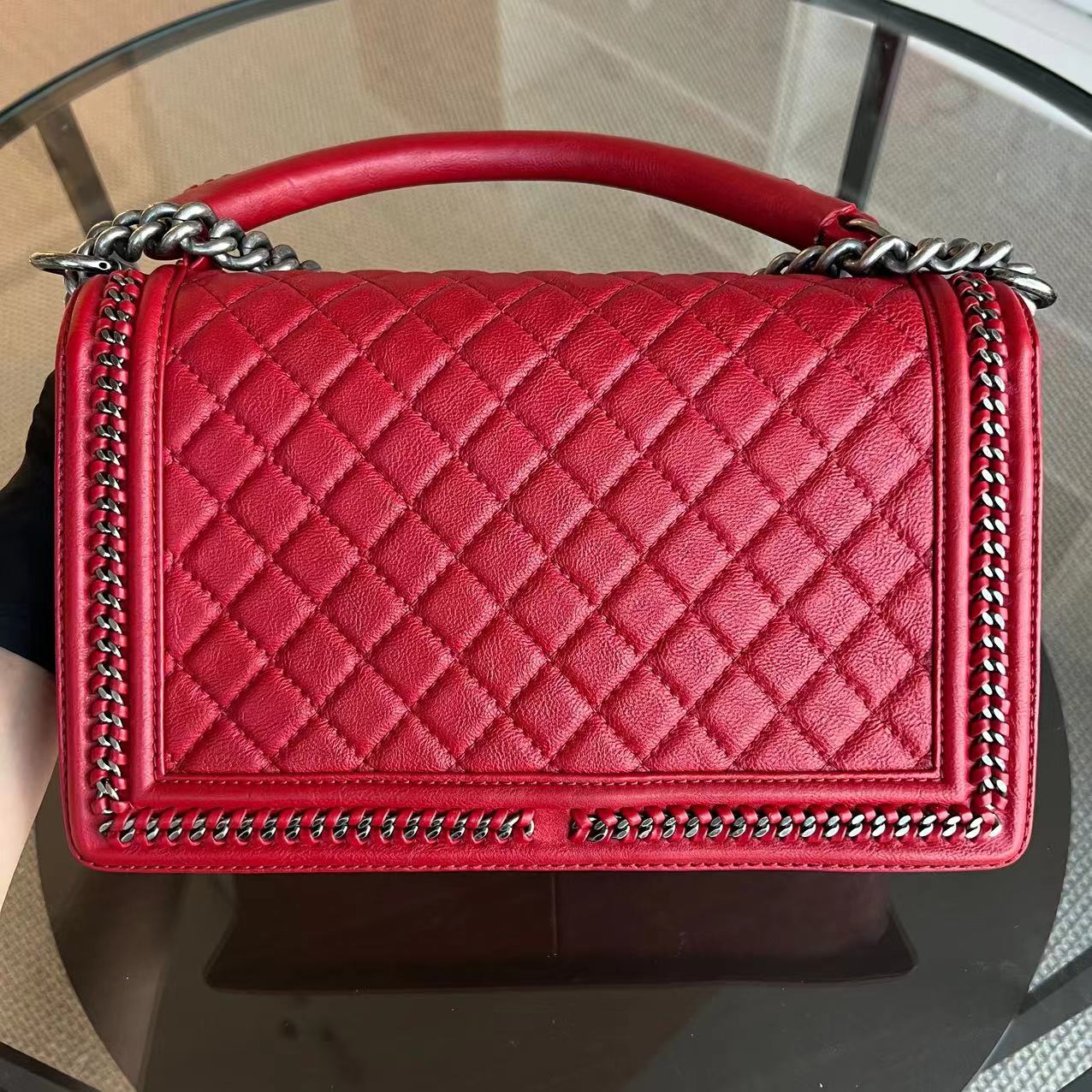 Chanel Calfskin Boy Handle New Medium 28CM Quilted Leboy Palladium Silver Hardware Series 23 - Best Luxury Designers