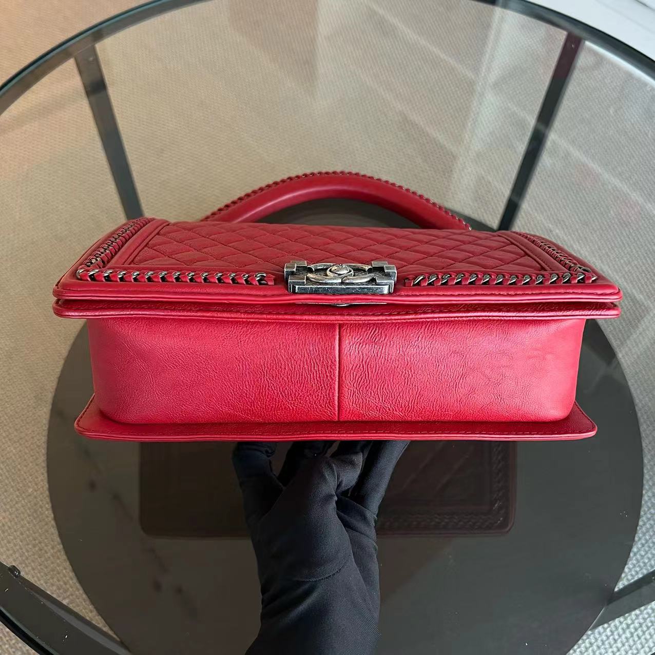 Chanel Calfskin Boy Handle New Medium 28CM Quilted Leboy Palladium Silver Hardware Series 23 - Best Luxury Designers