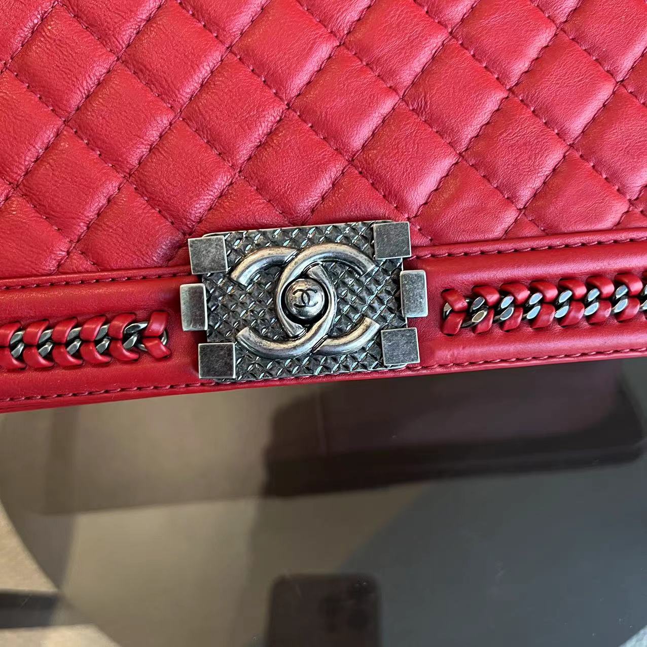 Chanel Calfskin Boy Handle New Medium 28CM Quilted Leboy Palladium Silver Hardware Series 23 - Best Luxury Designers