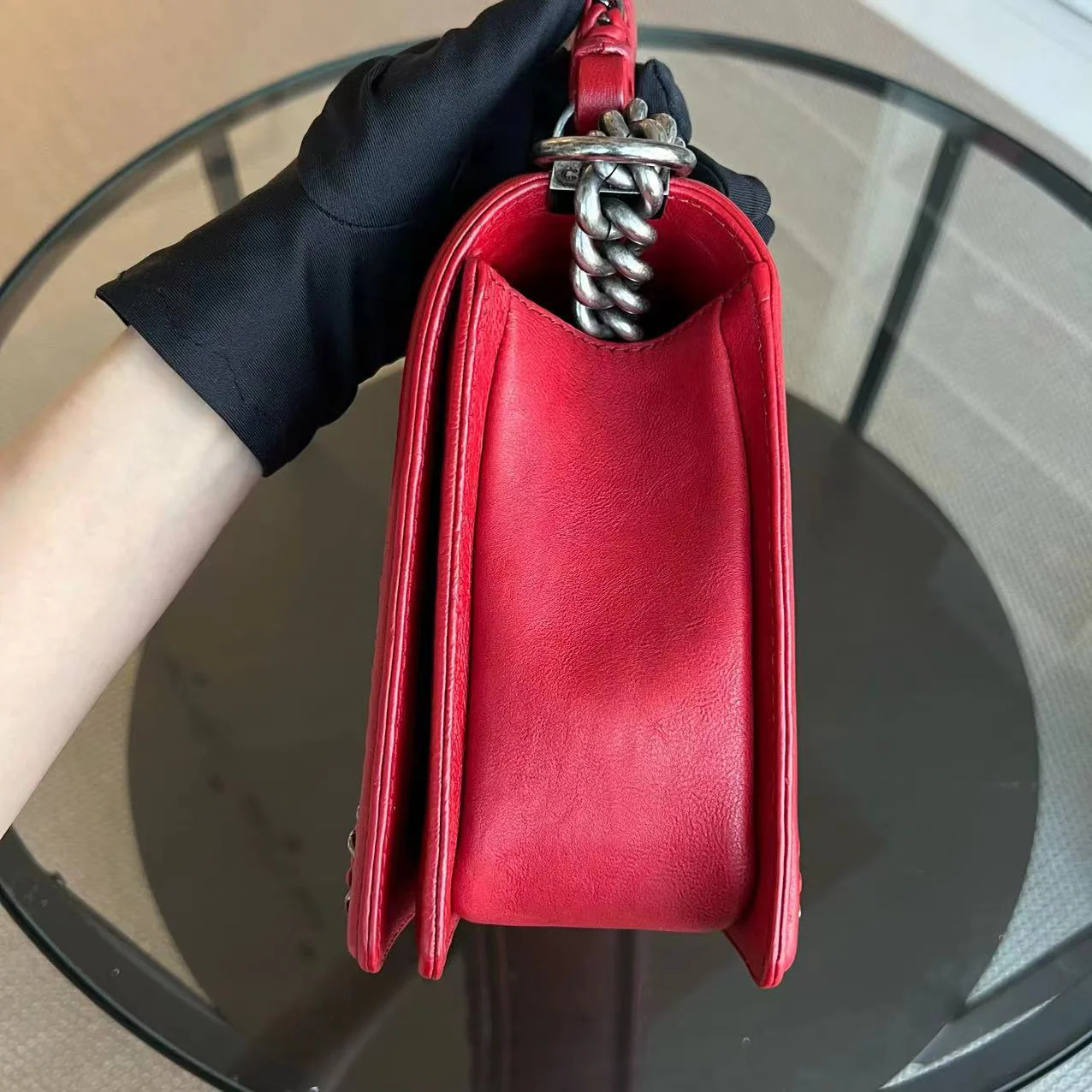 Chanel Calfskin Boy Handle New Medium 28CM Quilted Leboy Palladium Silver Hardware Series 23 - Best Luxury Designers